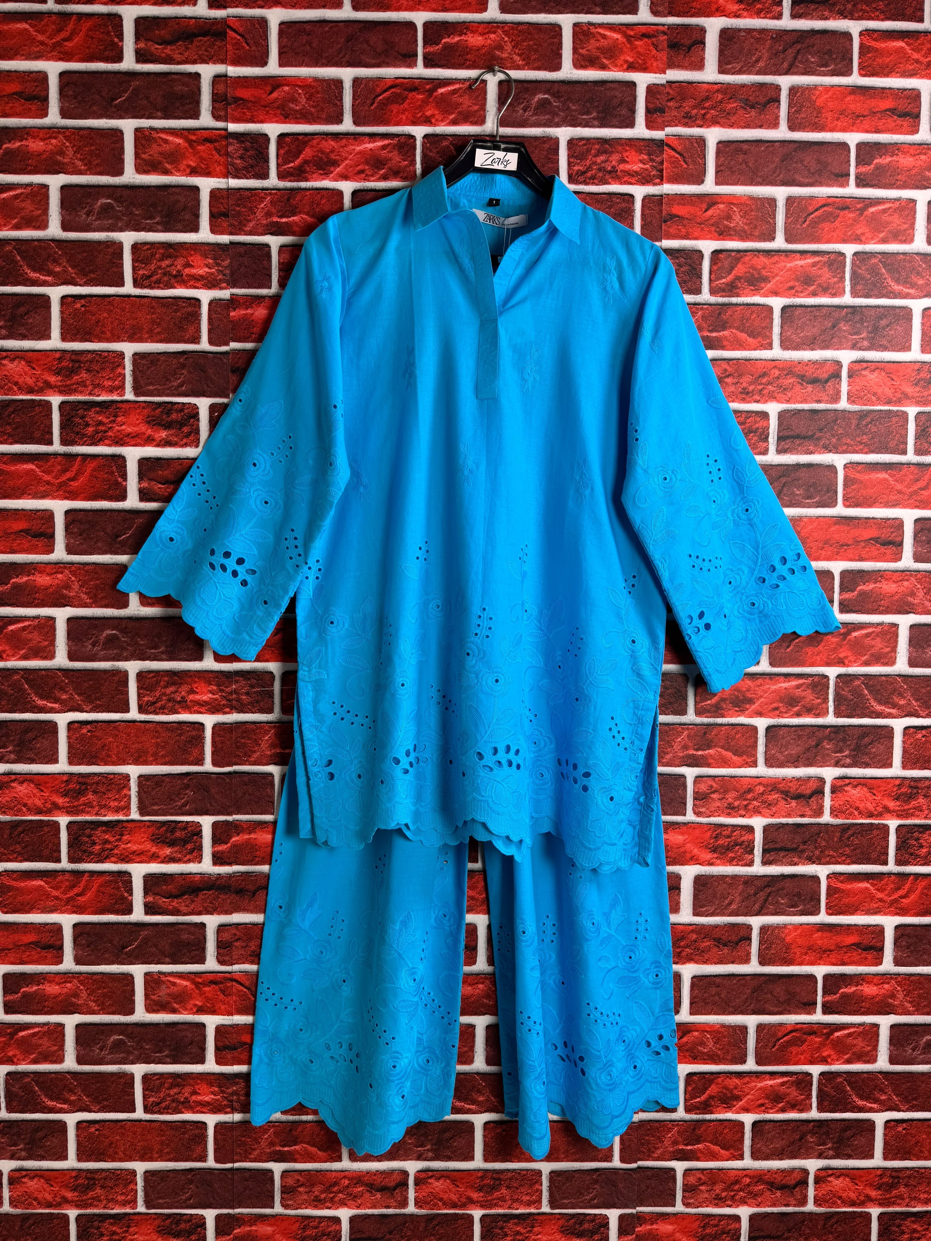 Skyblue schiffli Coord