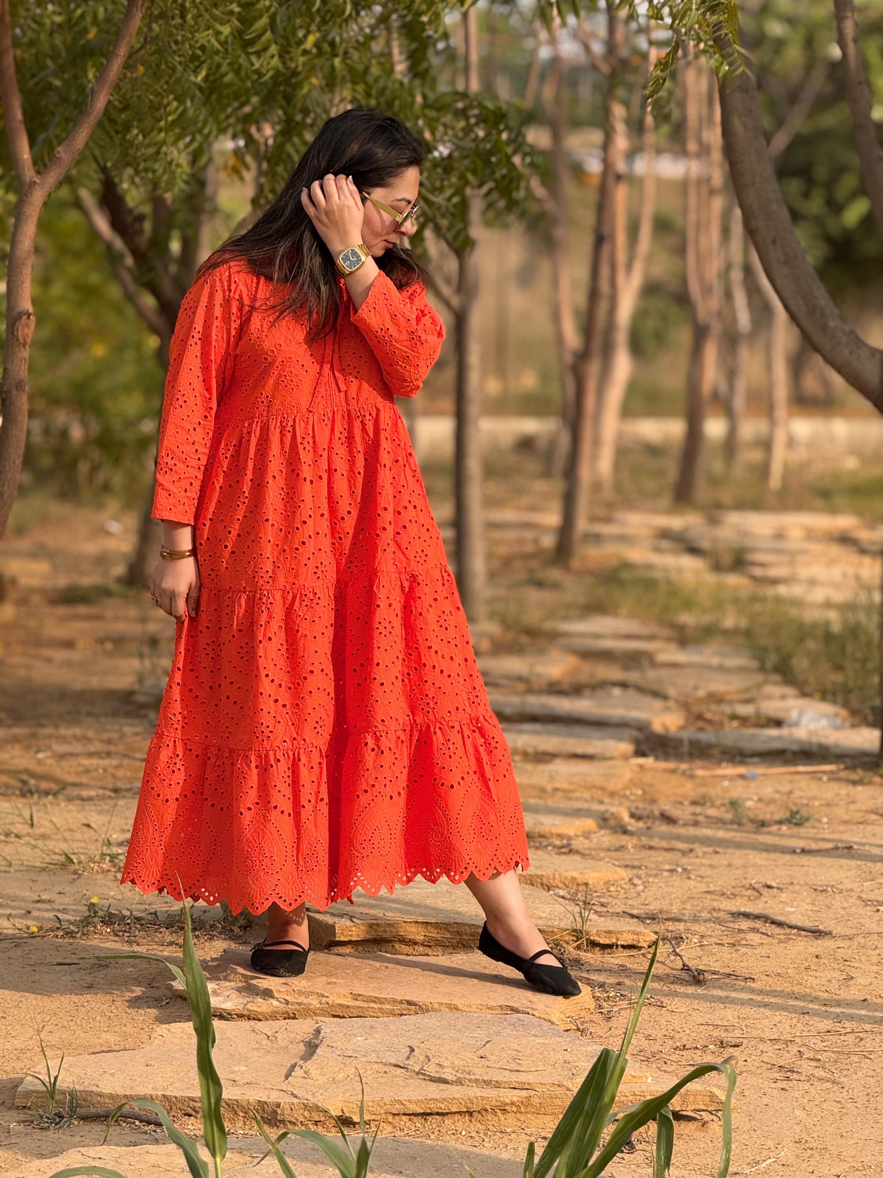 Cutwork chickankari maxi dress