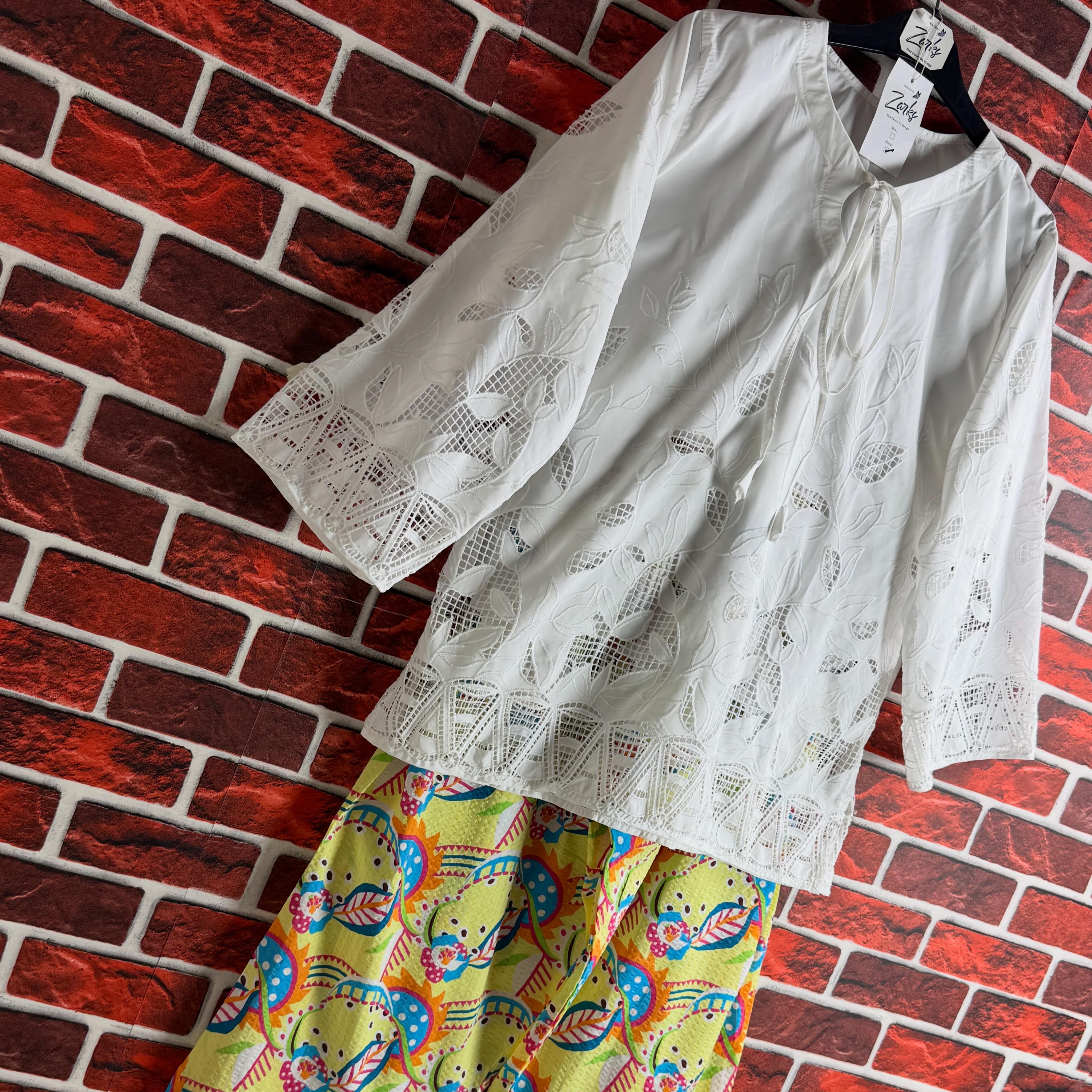 White cutwork tulip Coord set