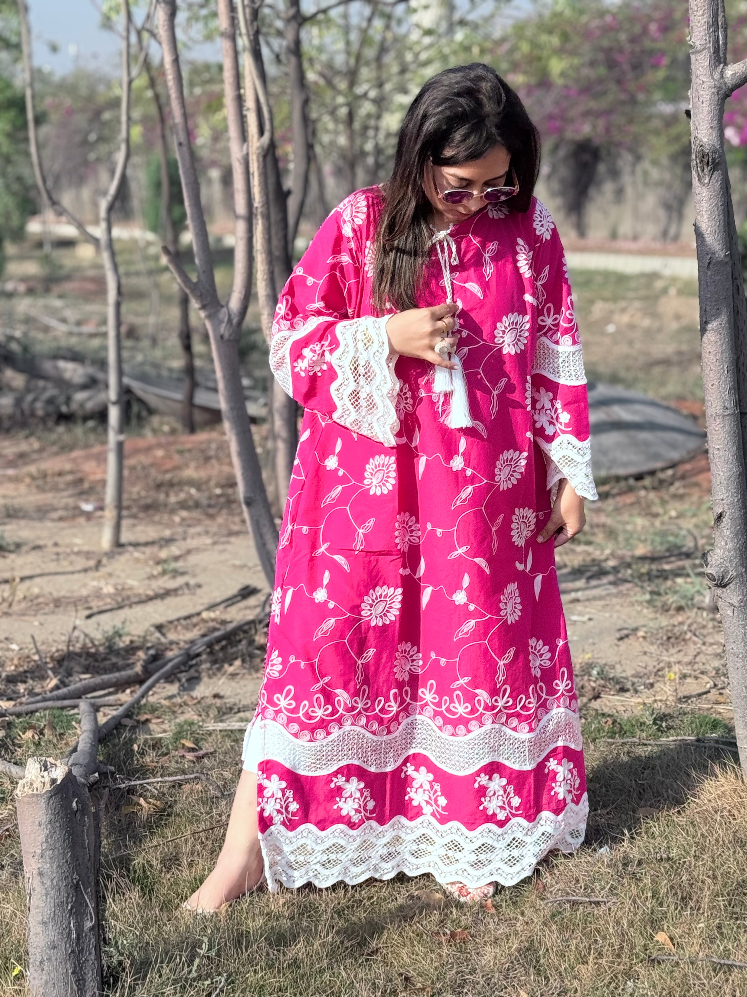 Pink embroidered kaftan