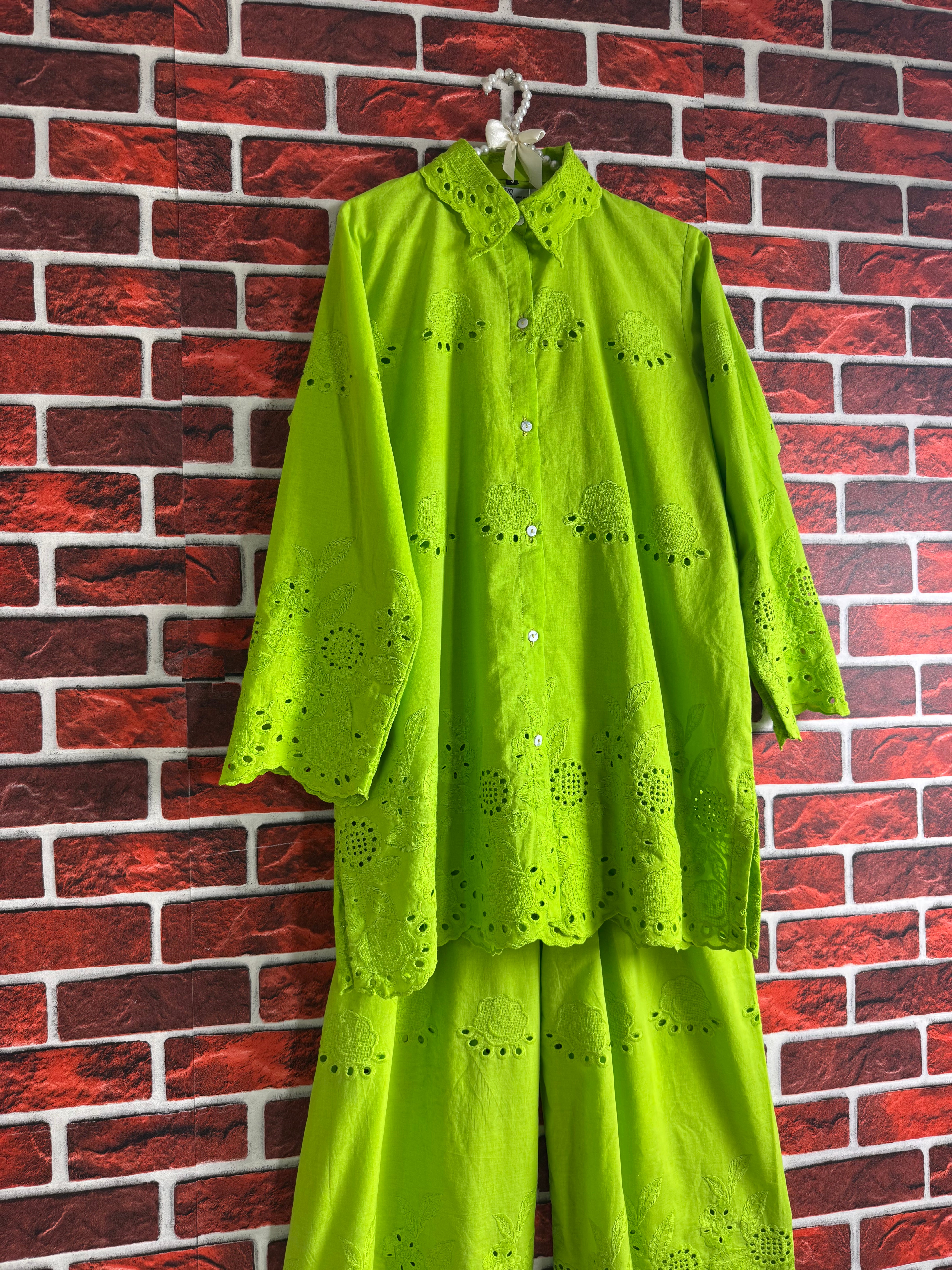 Apple green schiffli coord