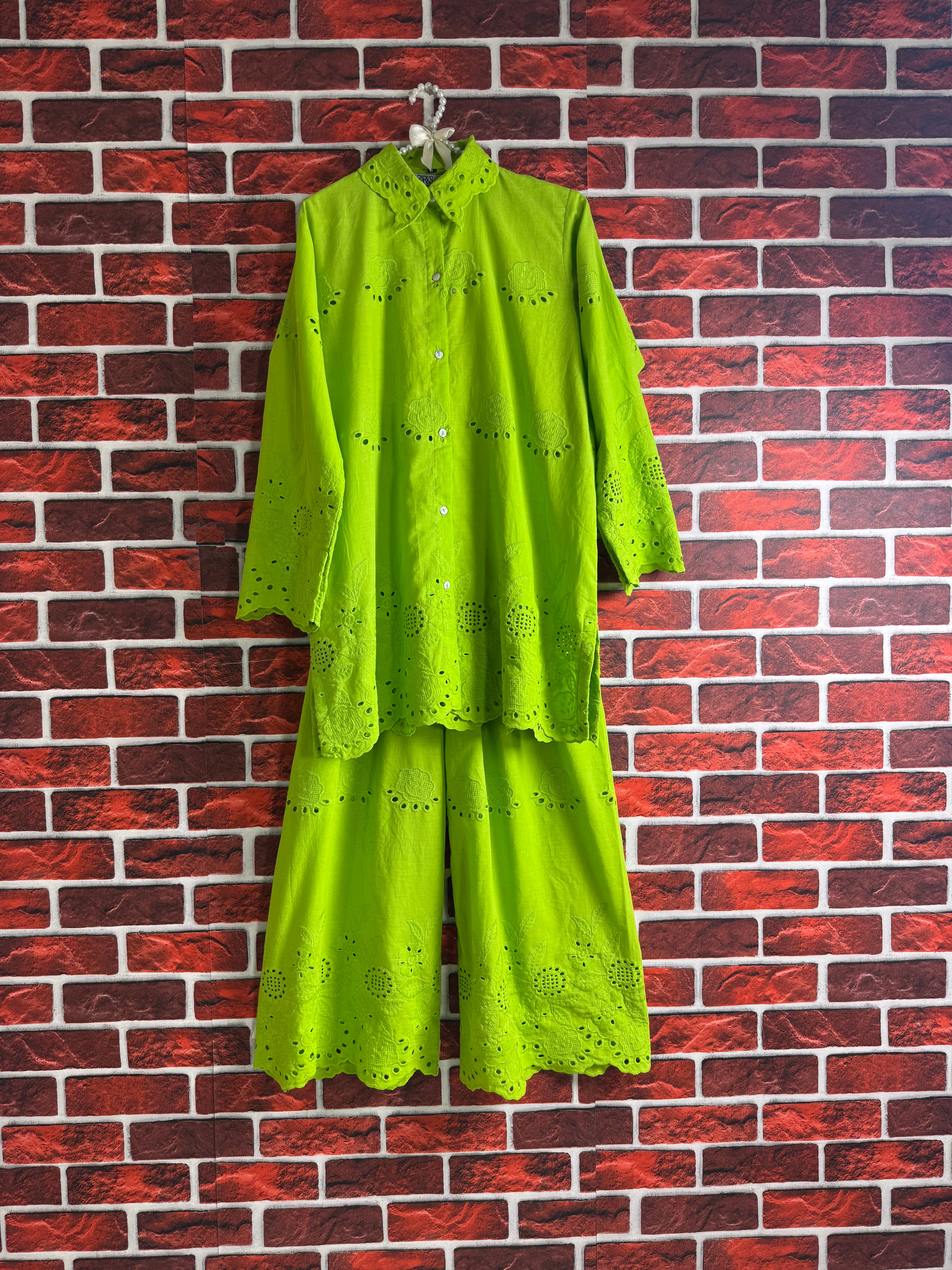 Apple green schiffli coord