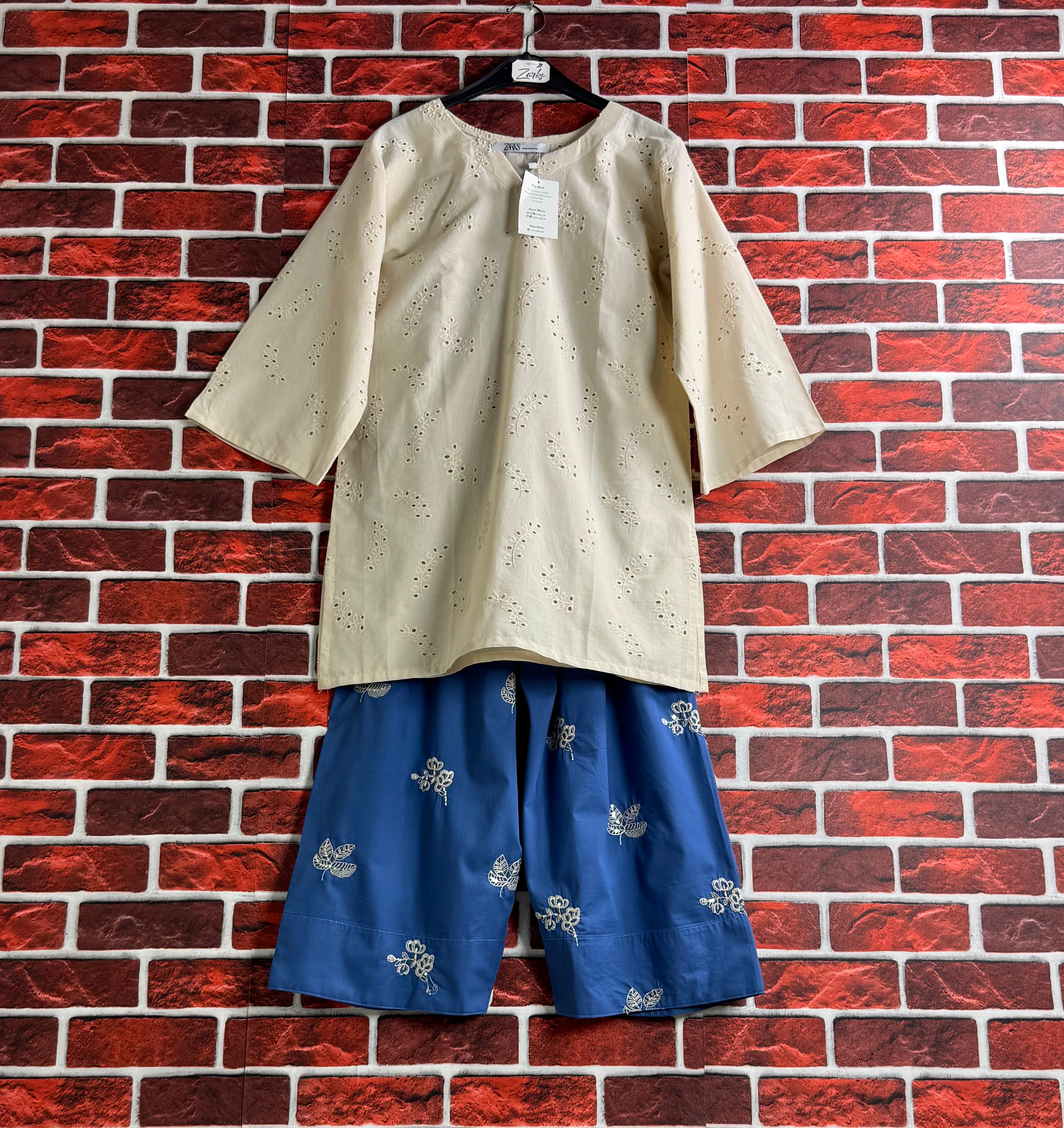 Cream chickankari fit