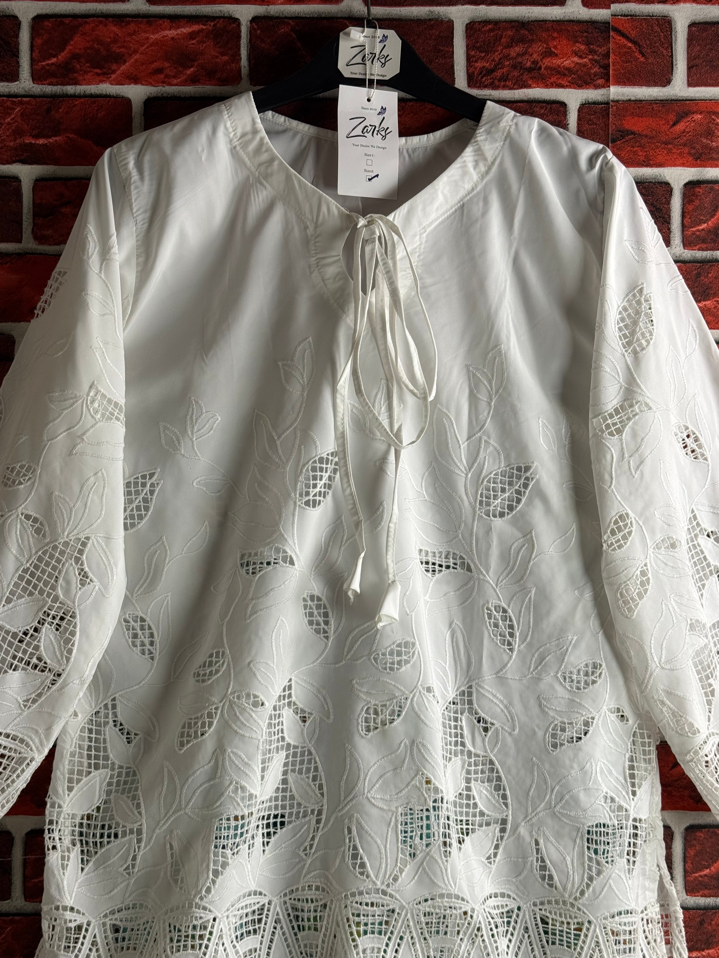 White cutwork tulip Coord set