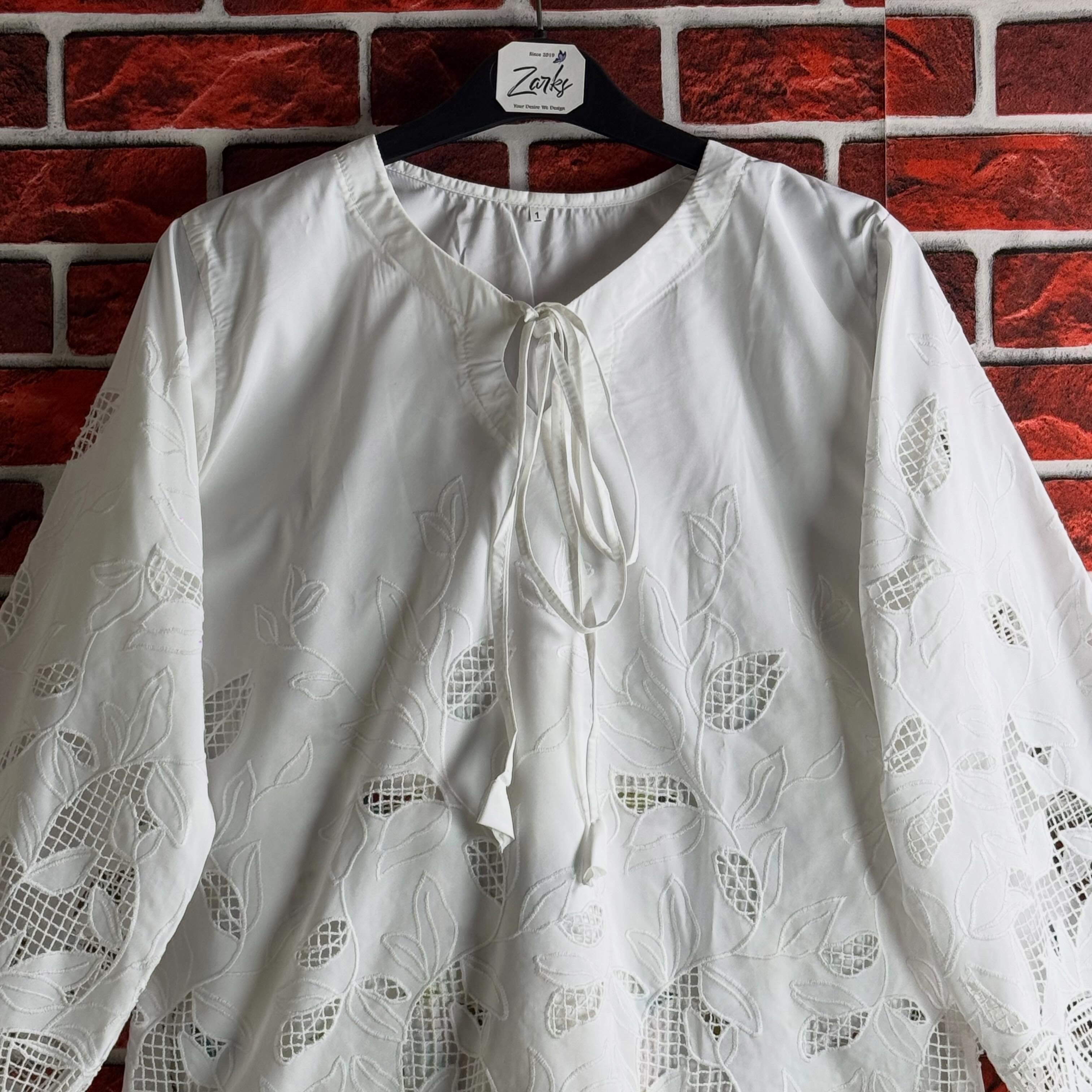 White cutwork tulip Coord set