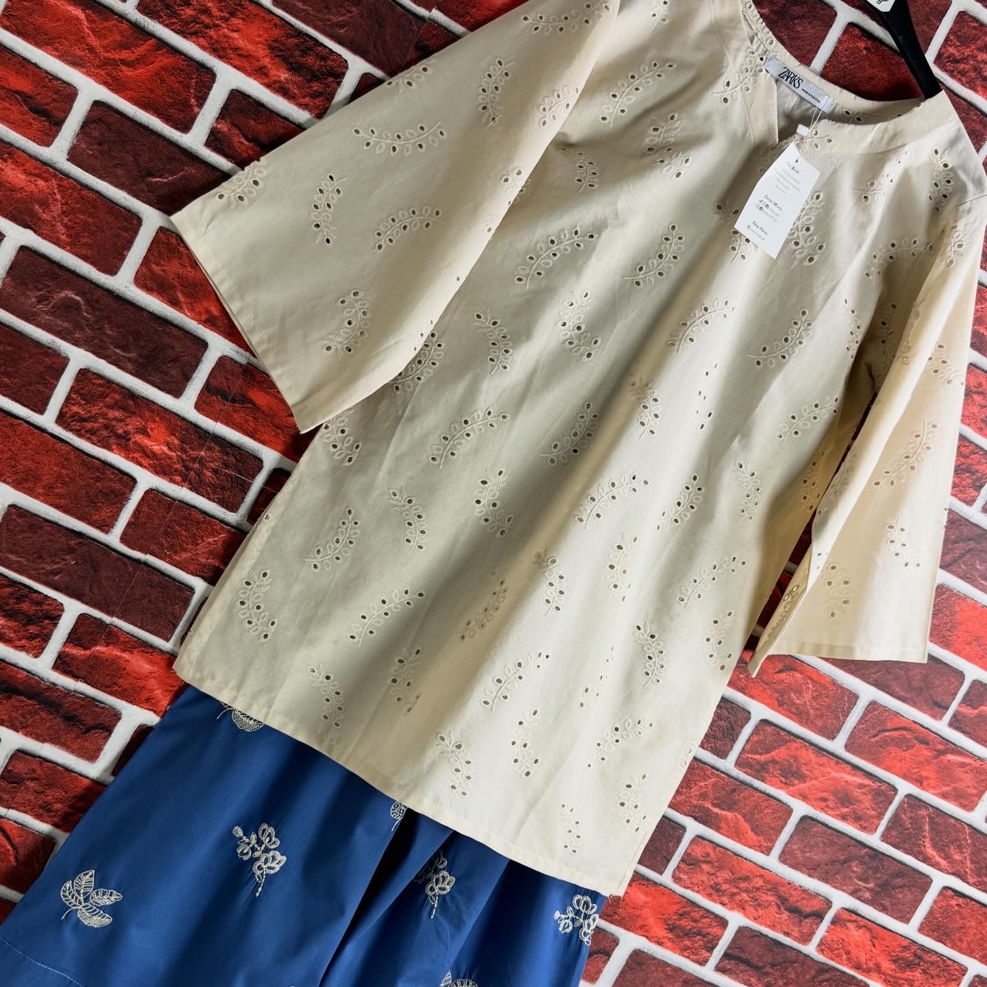 Cream chickankari fit