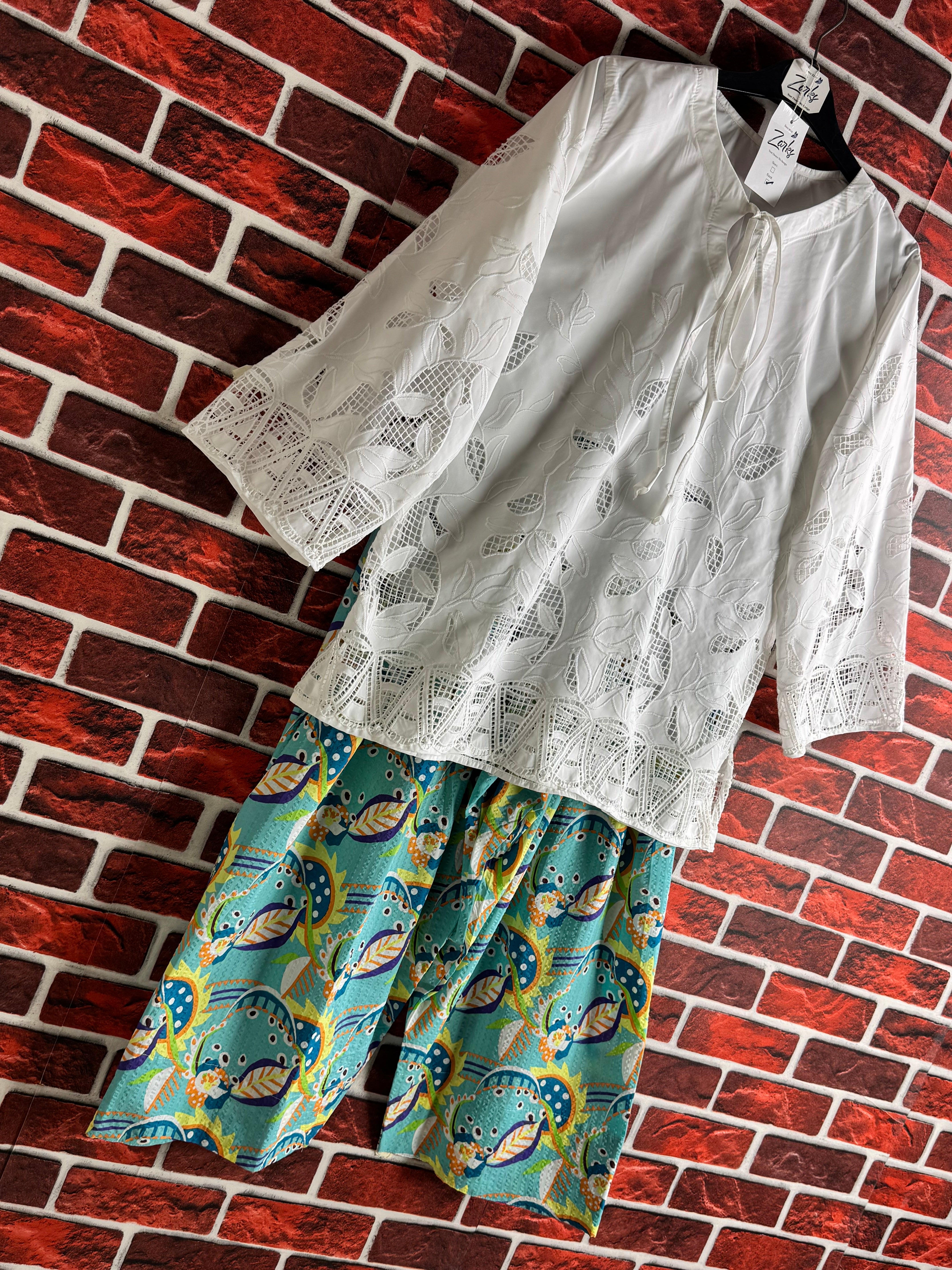 White cutwork tulip Coord set