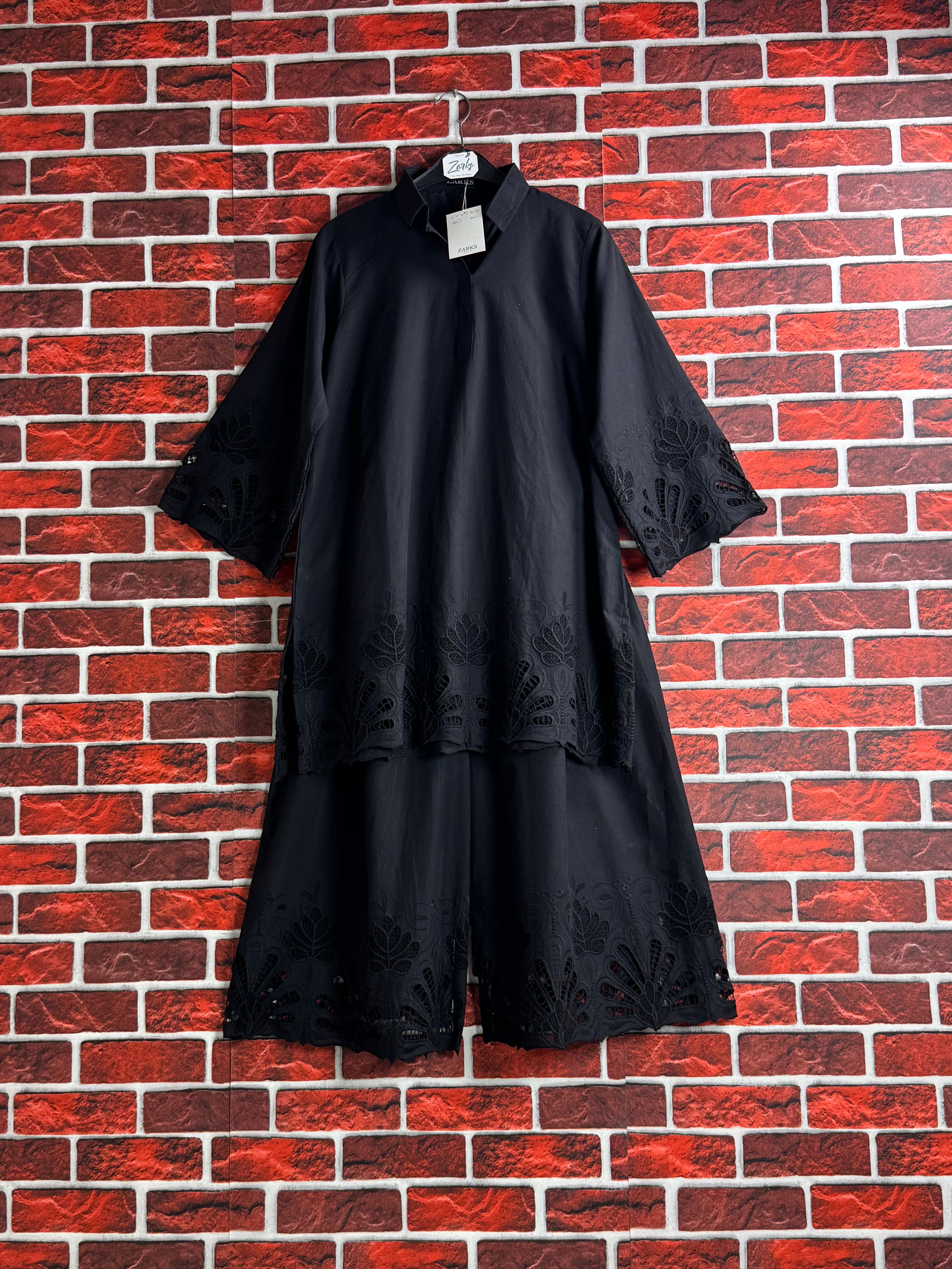 Black schiffli Coord set