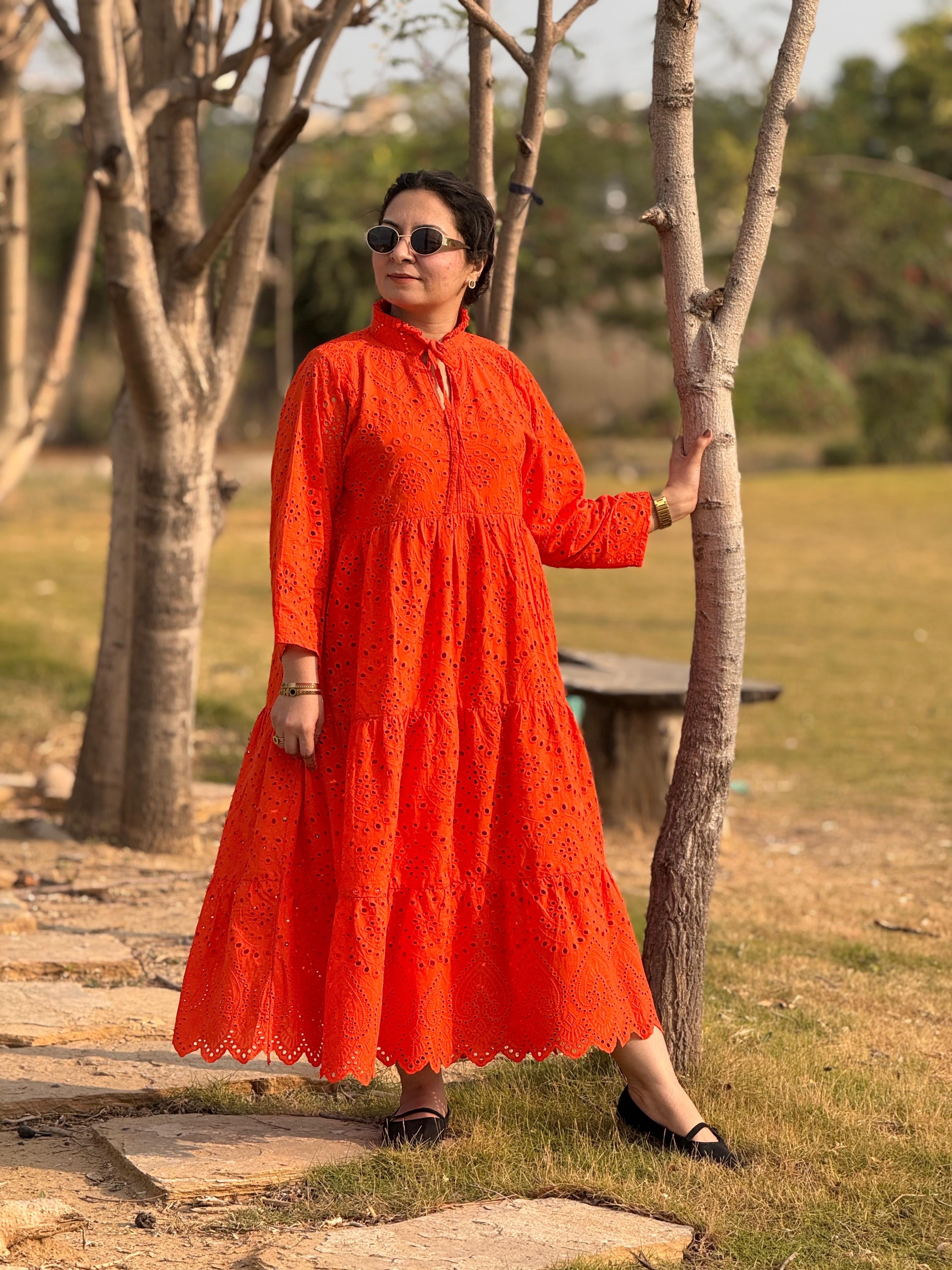 Cutwork chickankari maxi dress