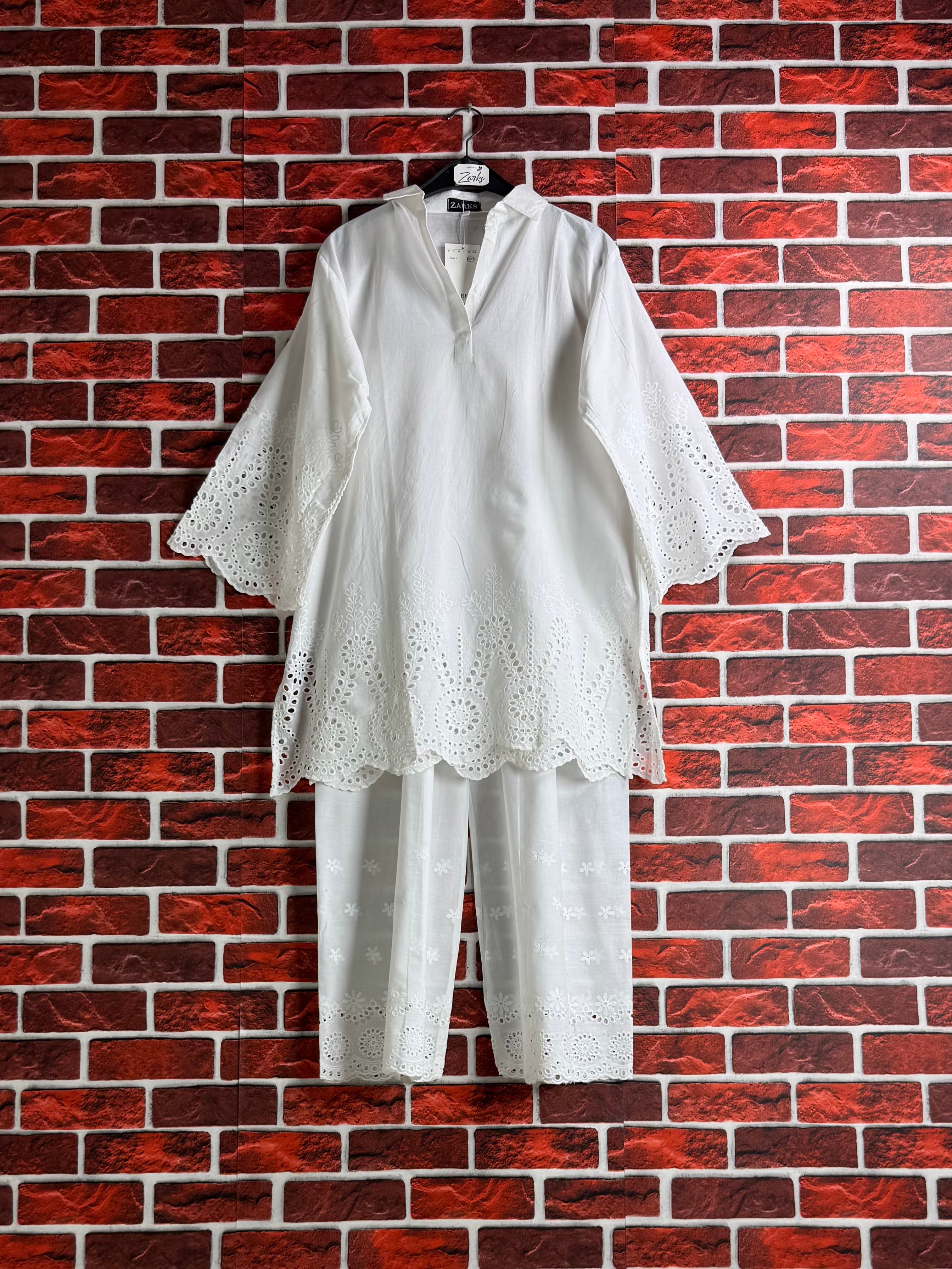 White chikankari set