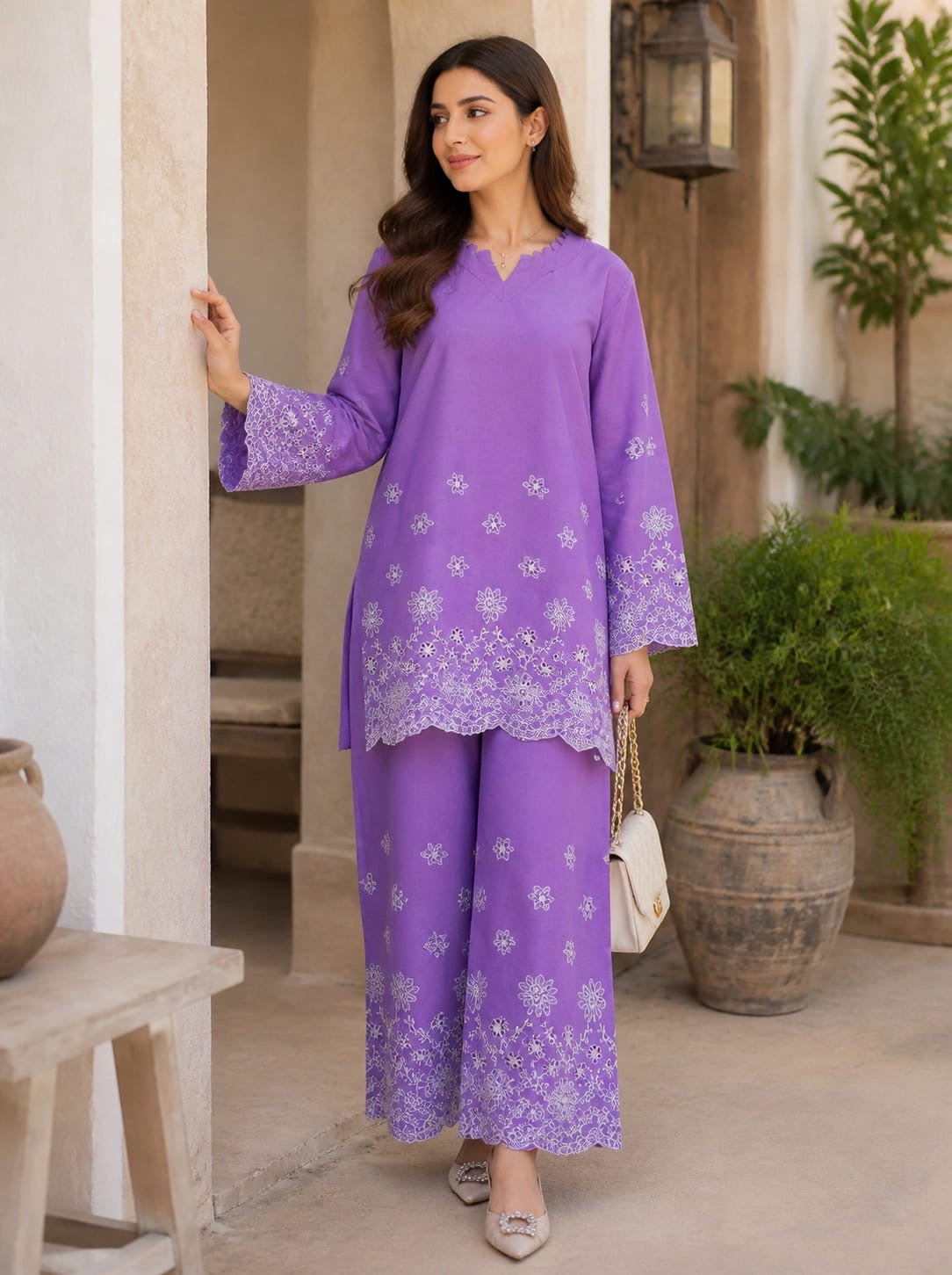 Lilac schiffli coord-II
