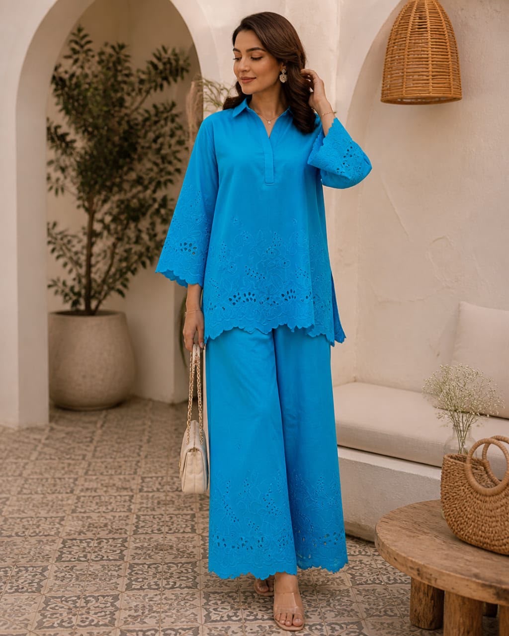 Skyblue schiffli Coord