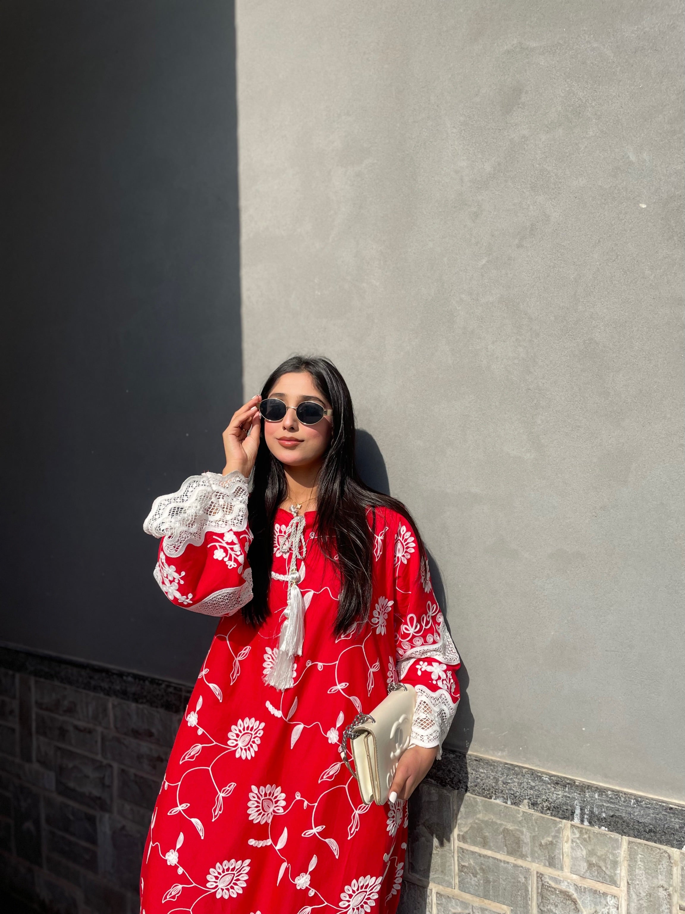 Red embroidered kaftan