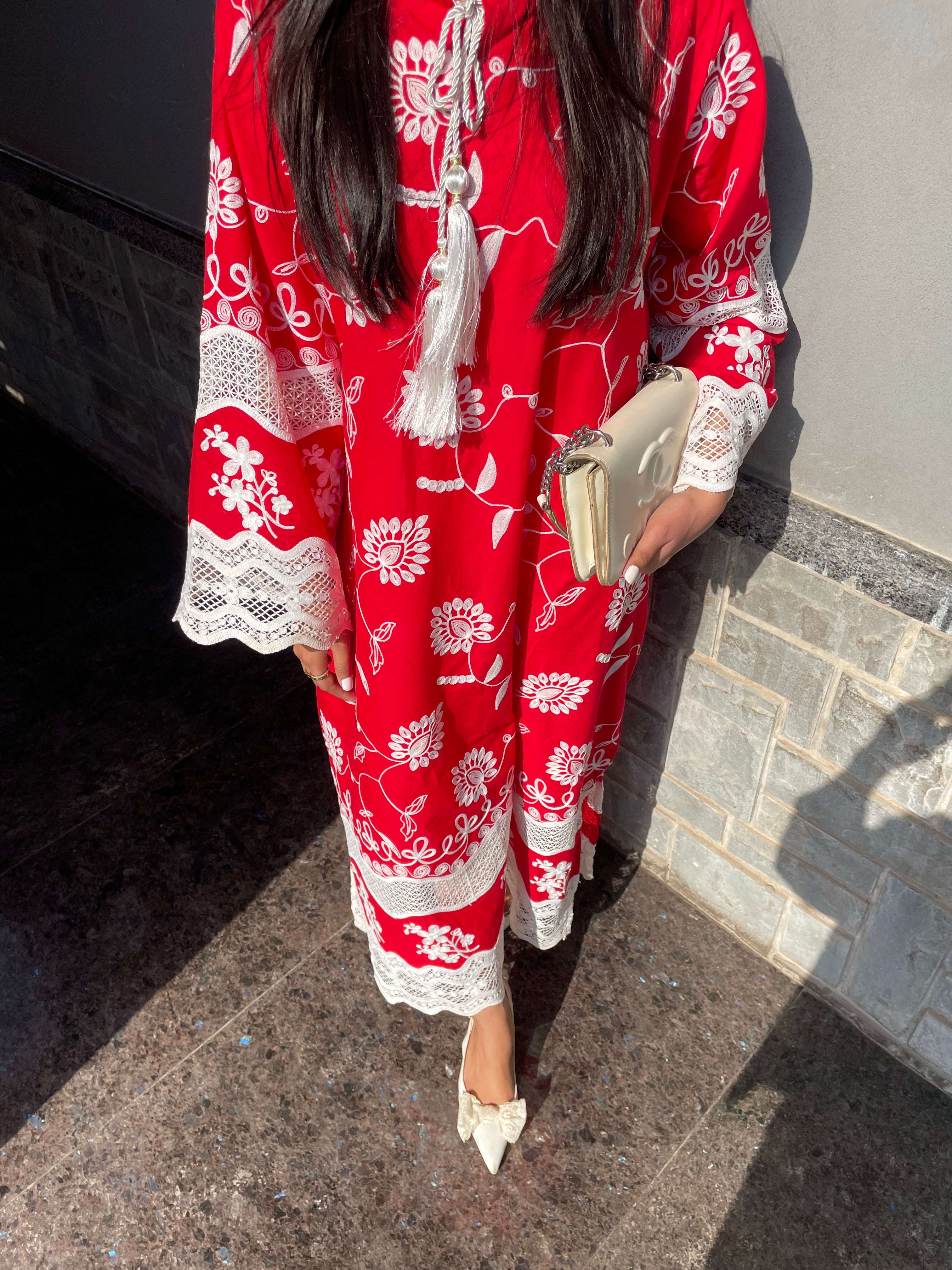 Red embroidered kaftan