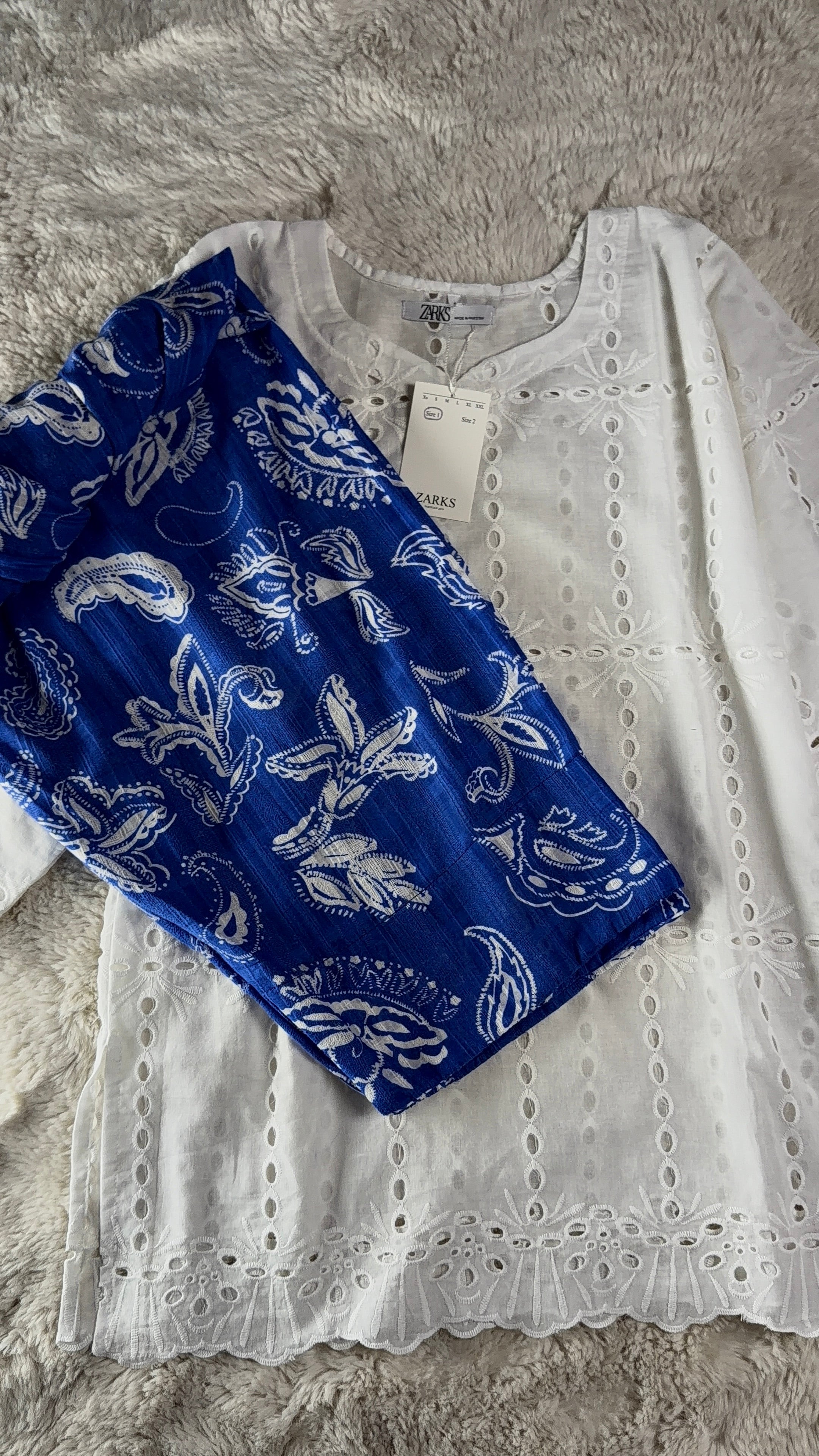 White shell chikankari set
