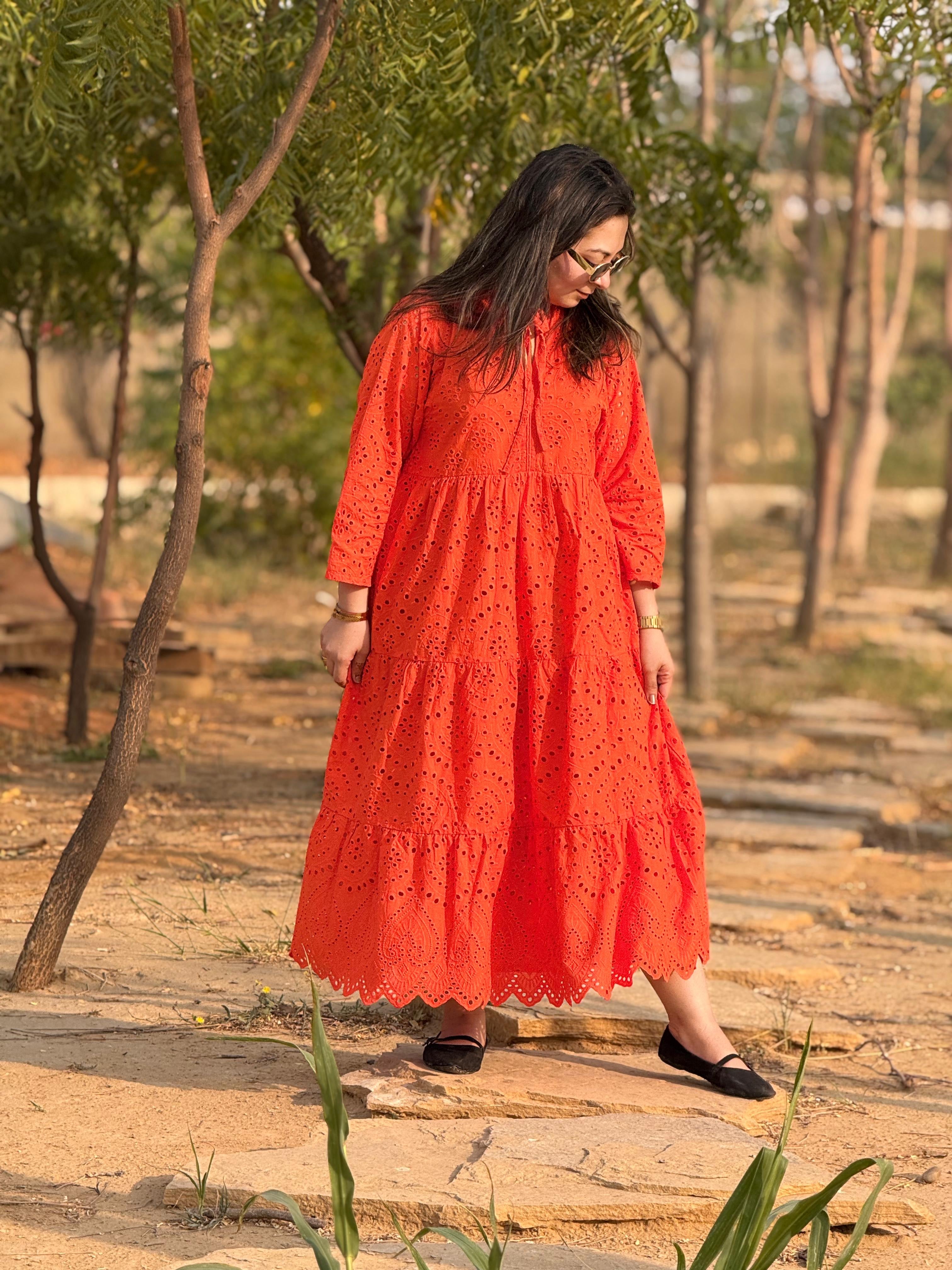Cutwork chickankari maxi dress