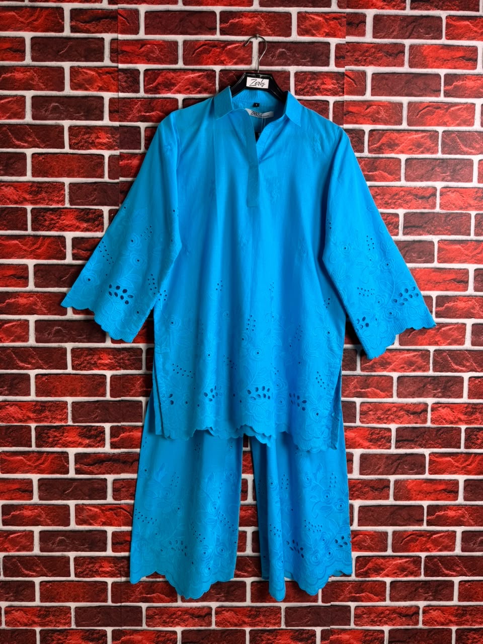 Skyblue schiffli Coord