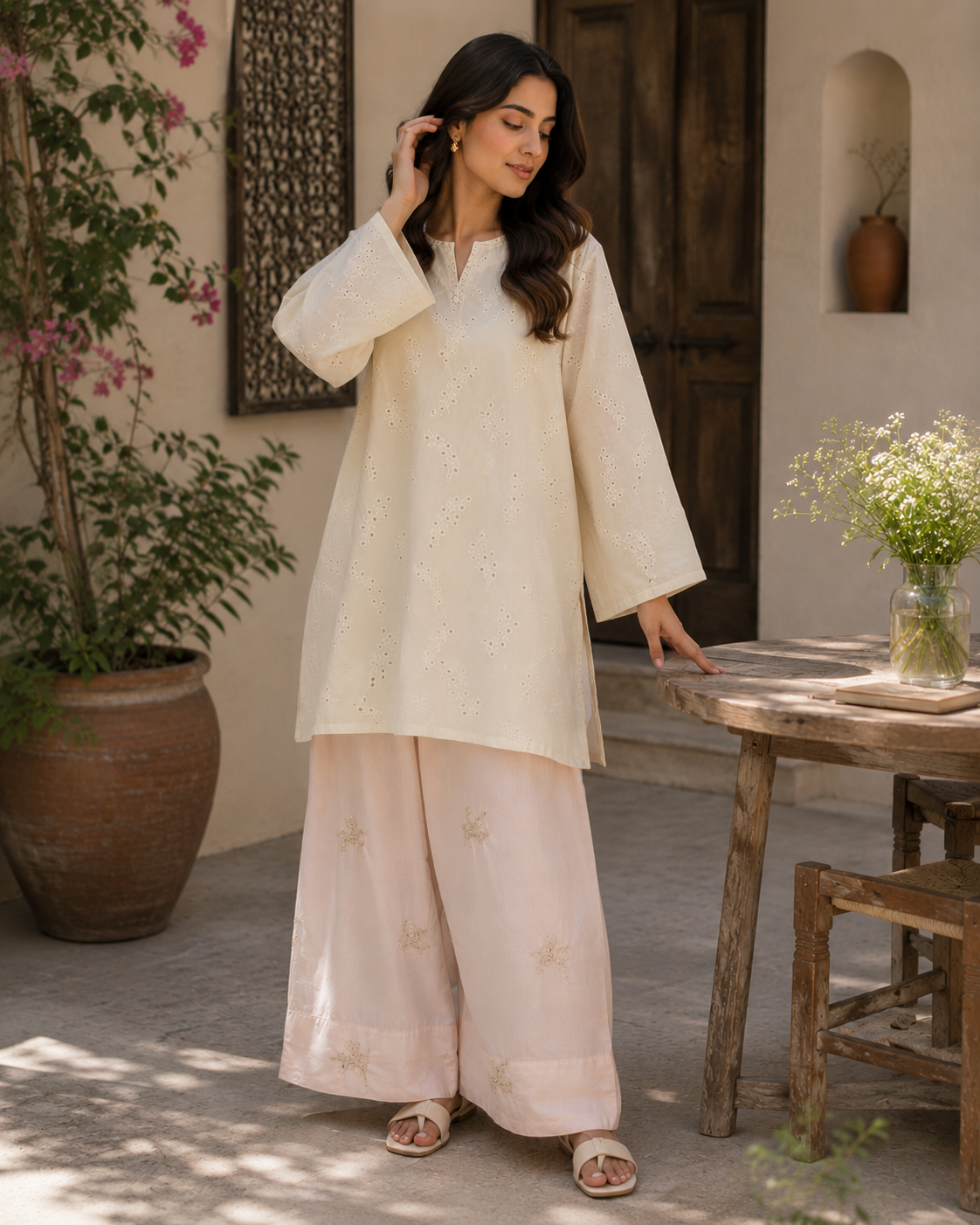 Teapink chickankari set