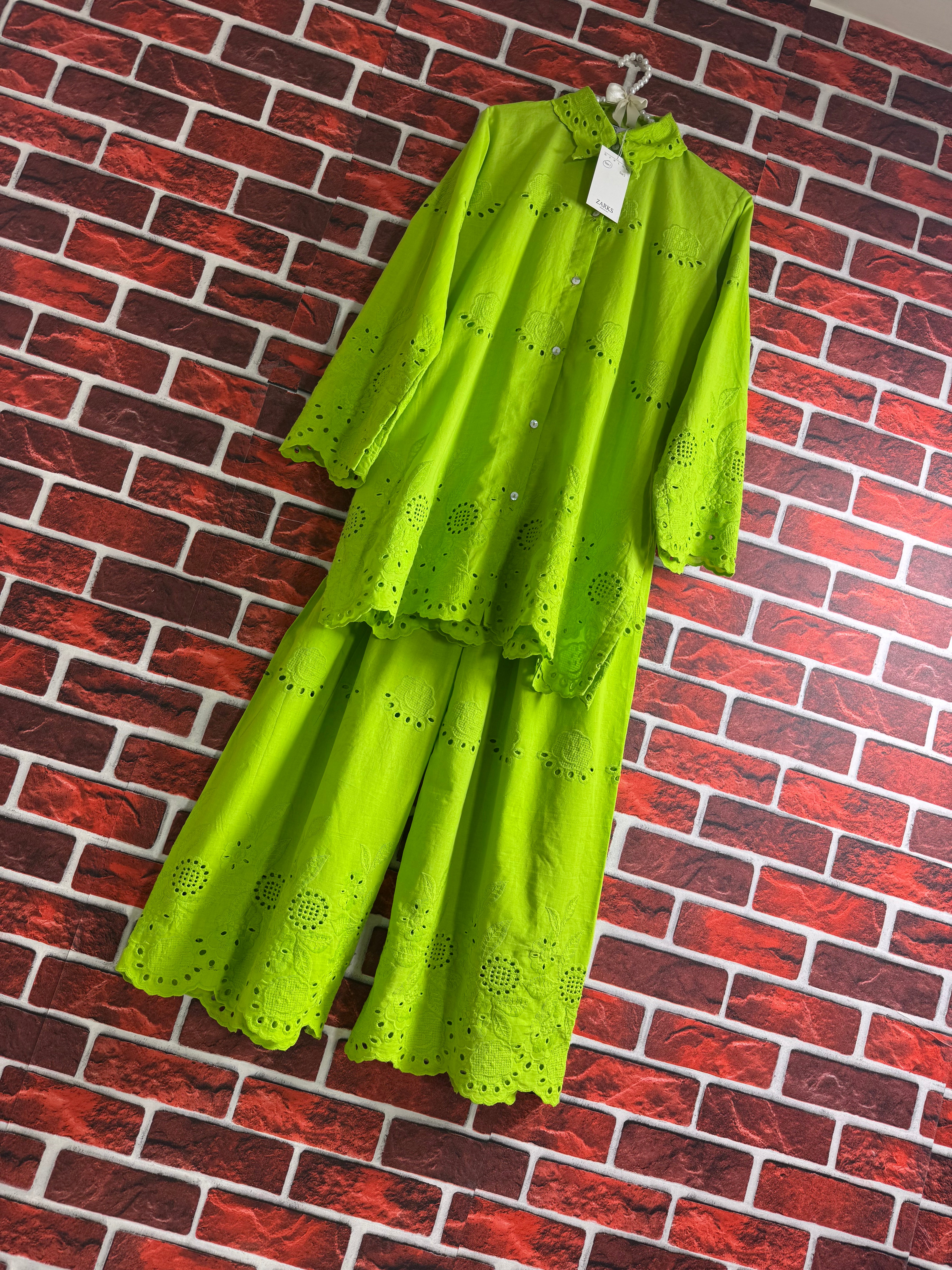 Apple green schiffli coord