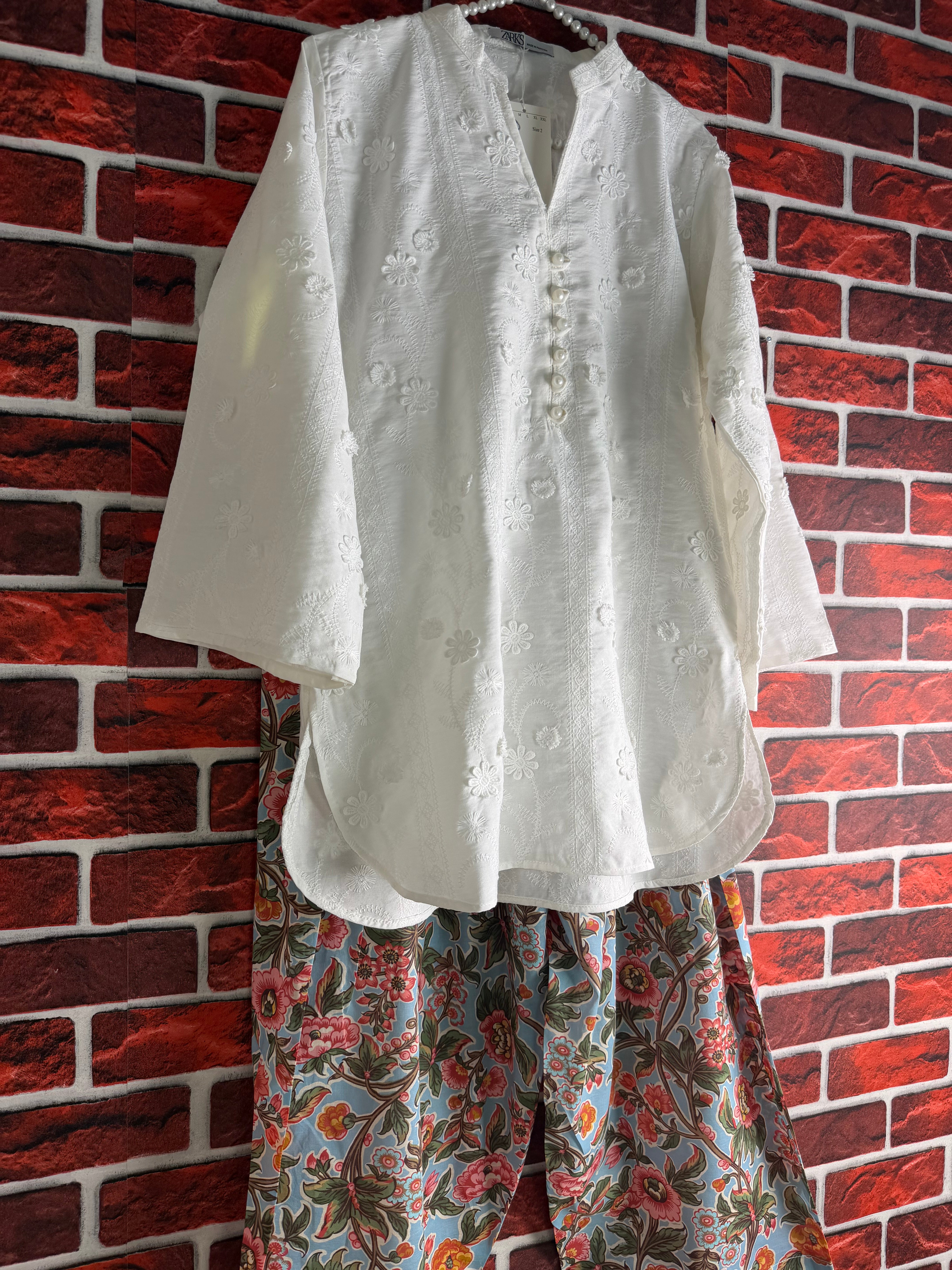 White chikankari set