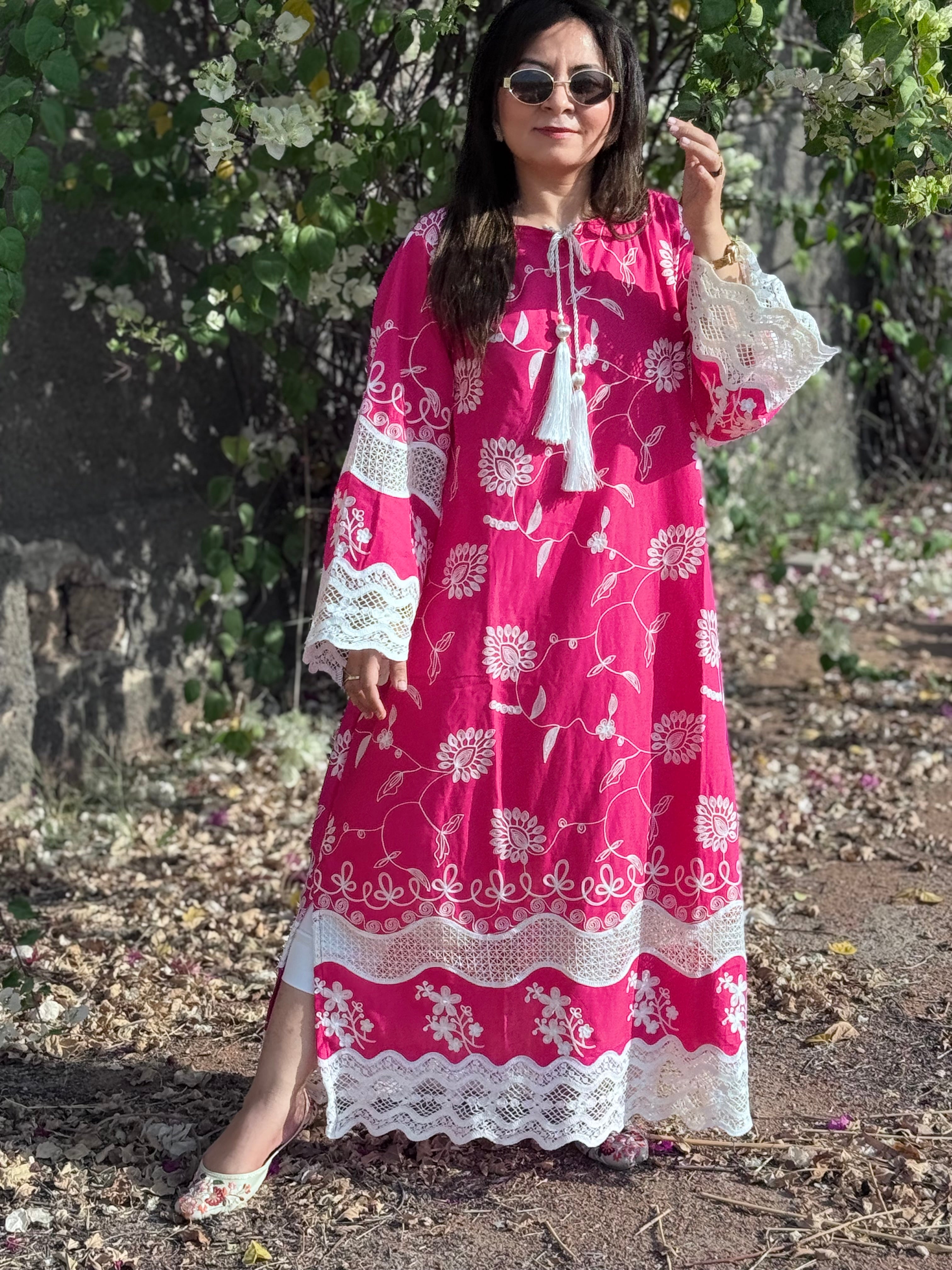 Pink embroidered kaftan