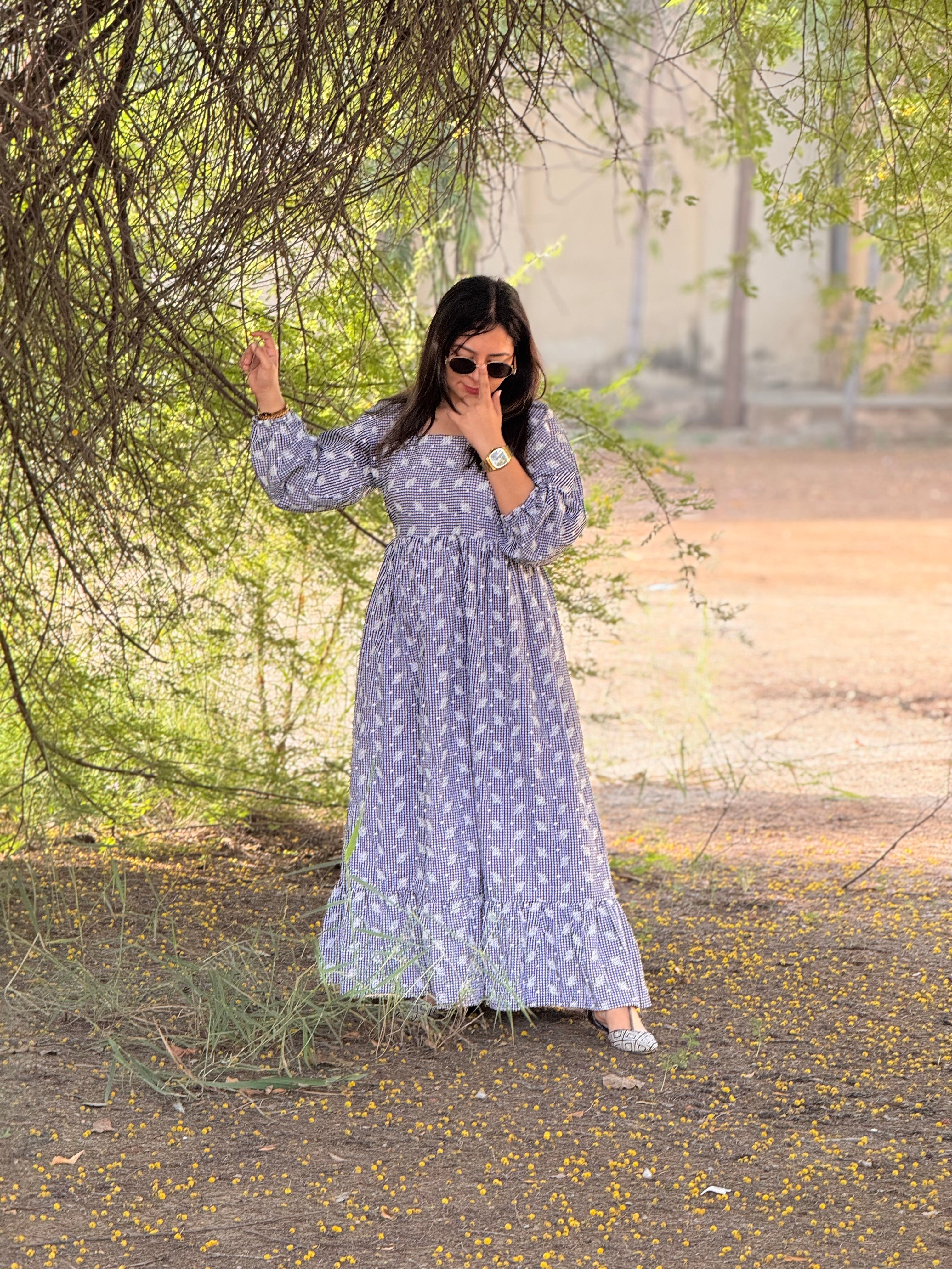 Black embroidered gingham dress