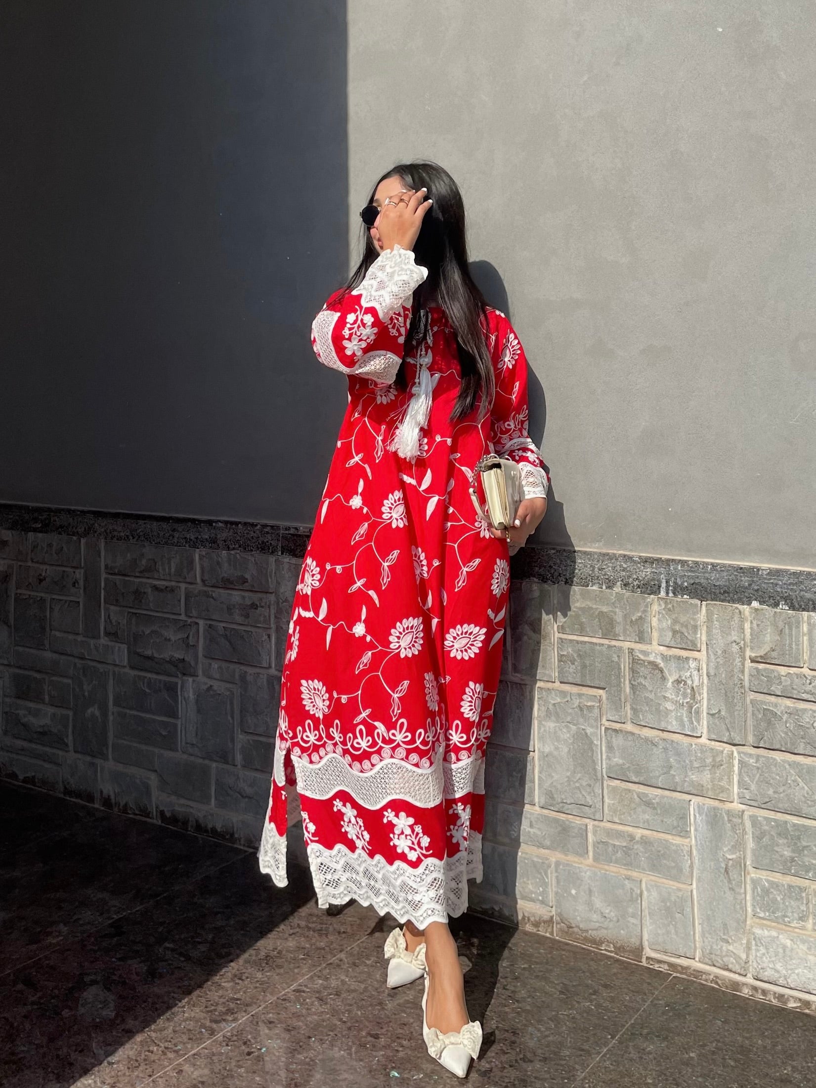 Red embroidered kaftan