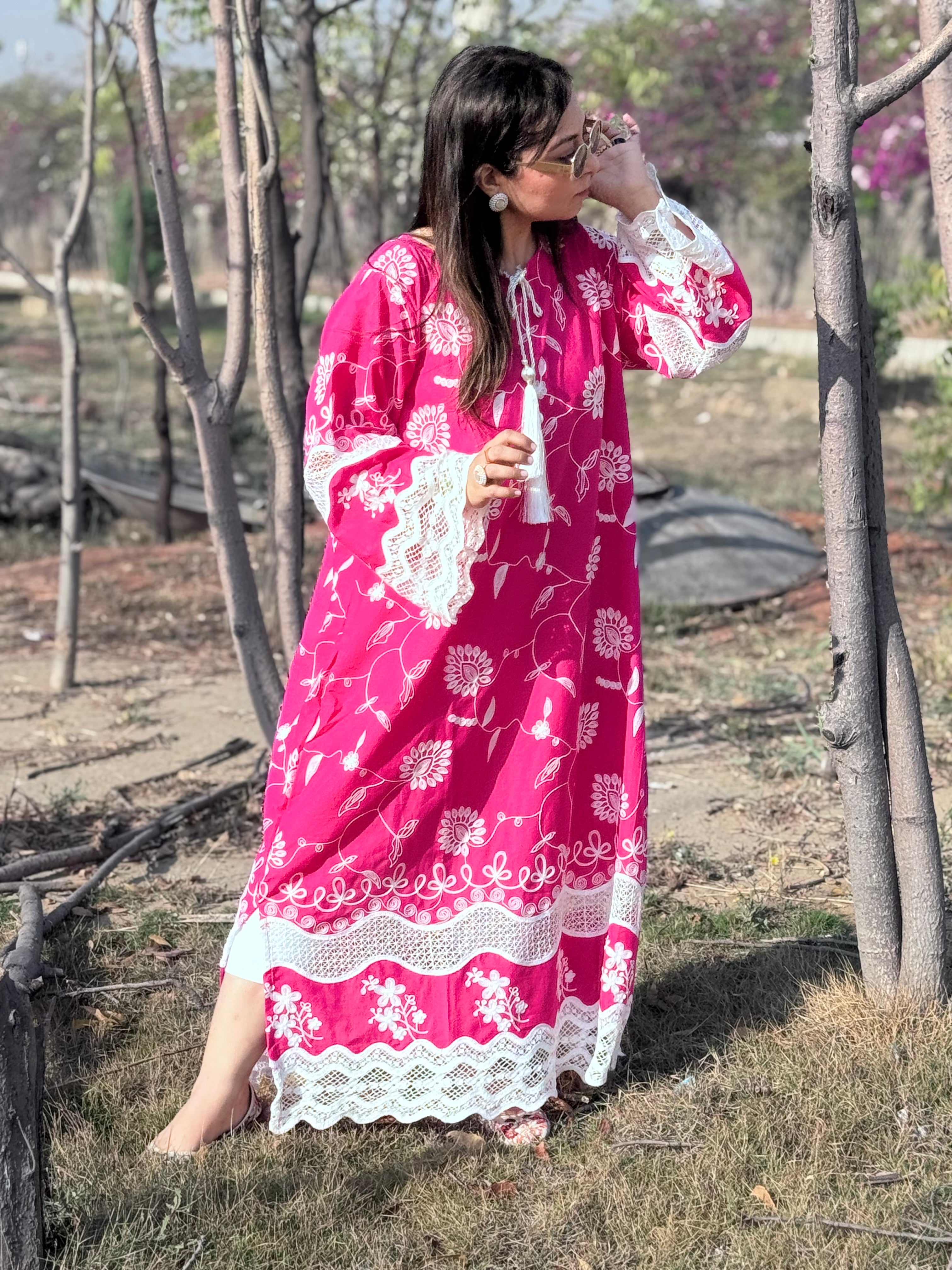 Pink embroidered kaftan