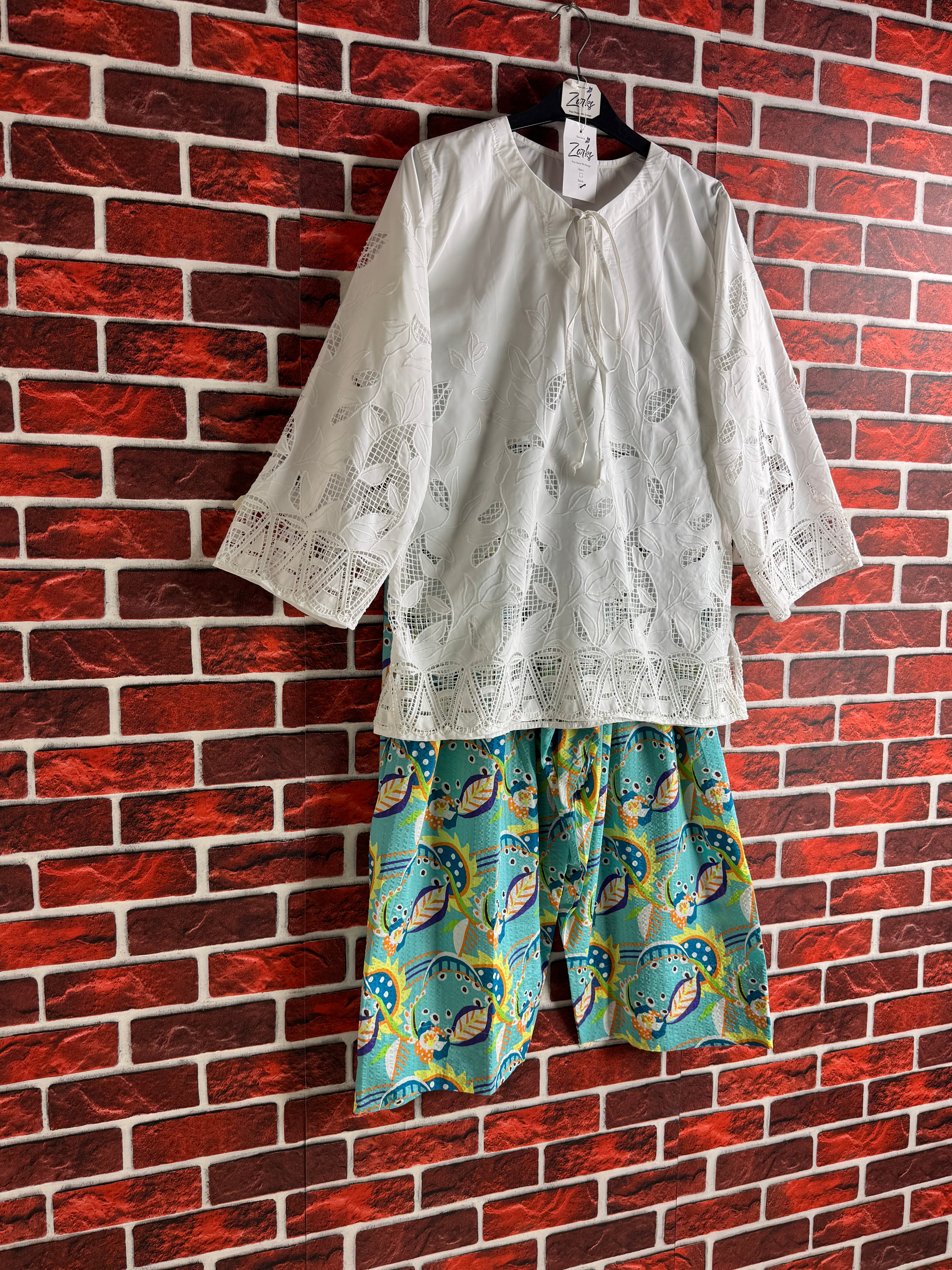 White cutwork tulip Coord set