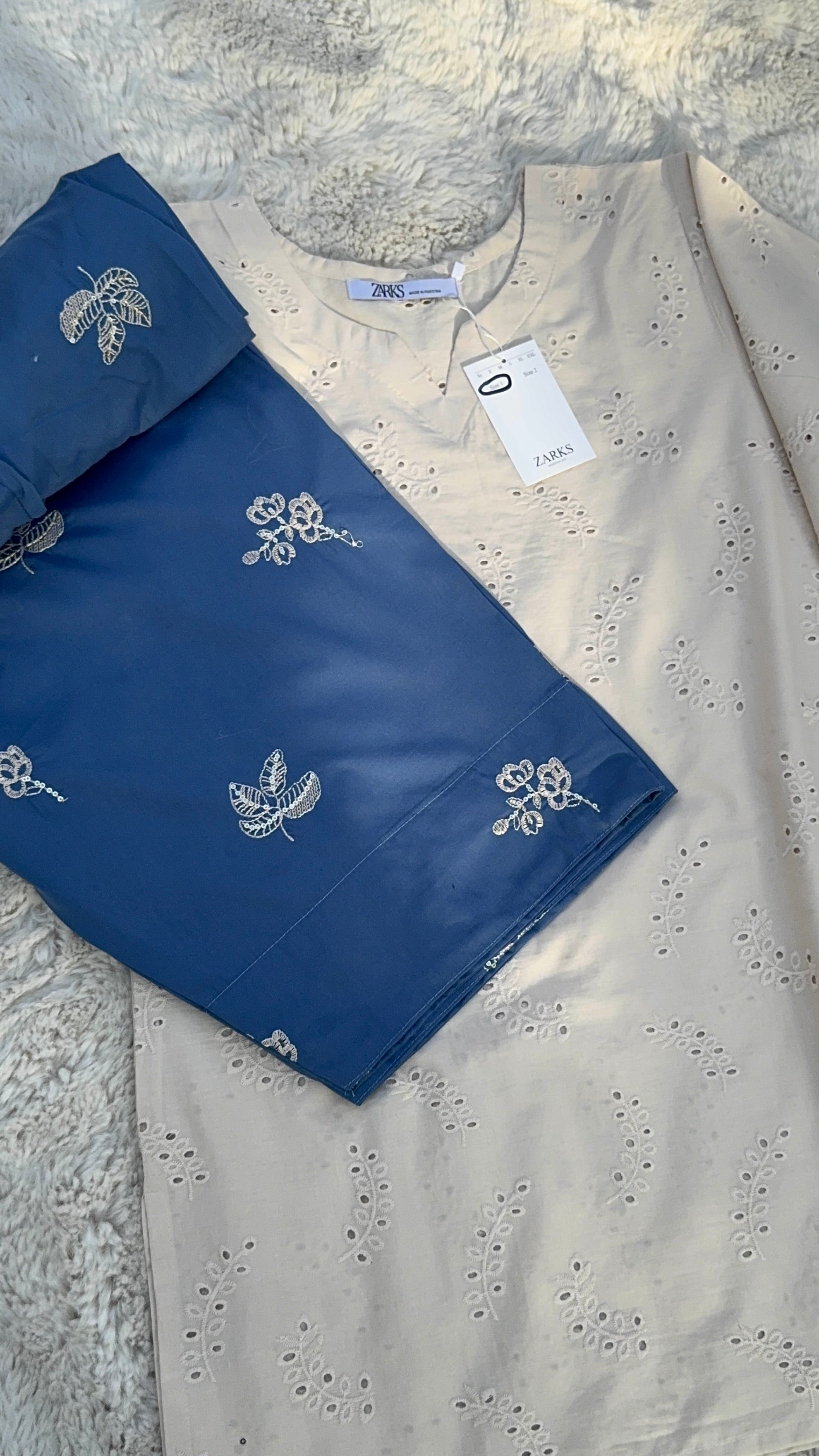 Cream chickankari fit