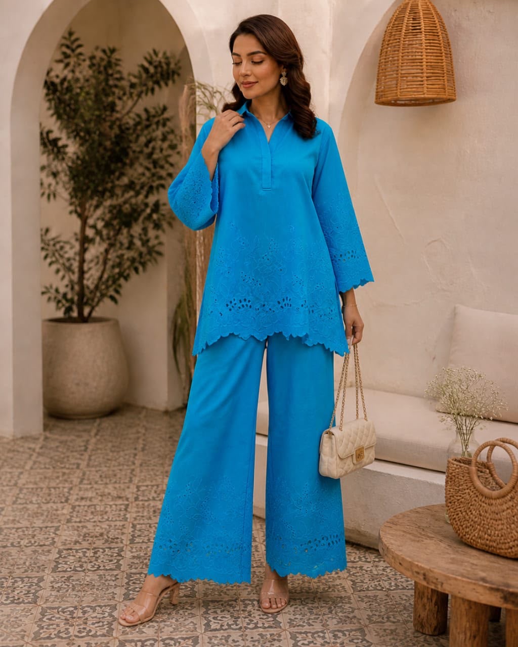 Skyblue schiffli Coord
