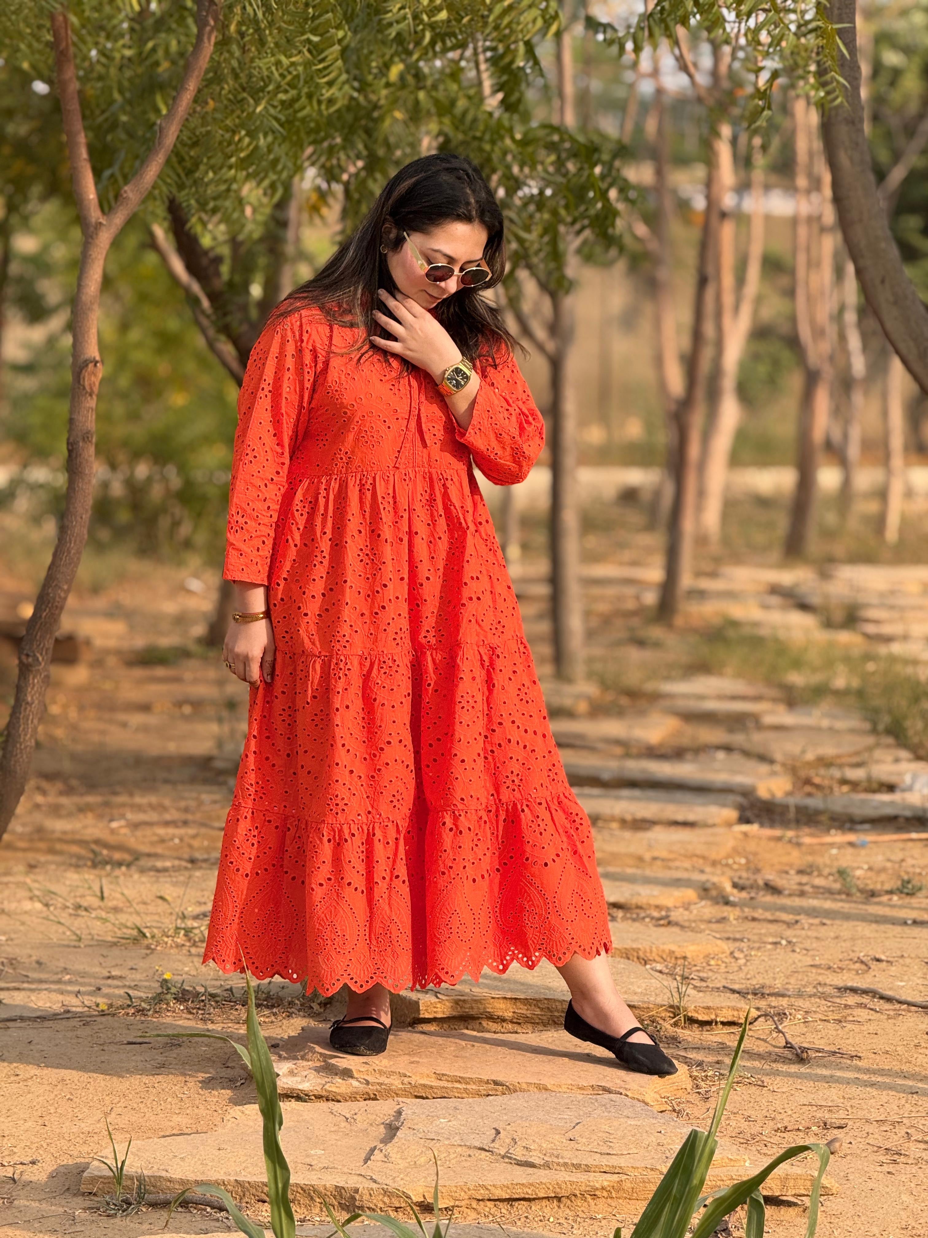 Cutwork chickankari maxi dress