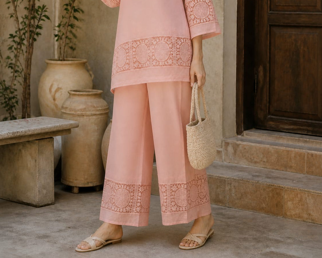 Peach schiffli coord-II
