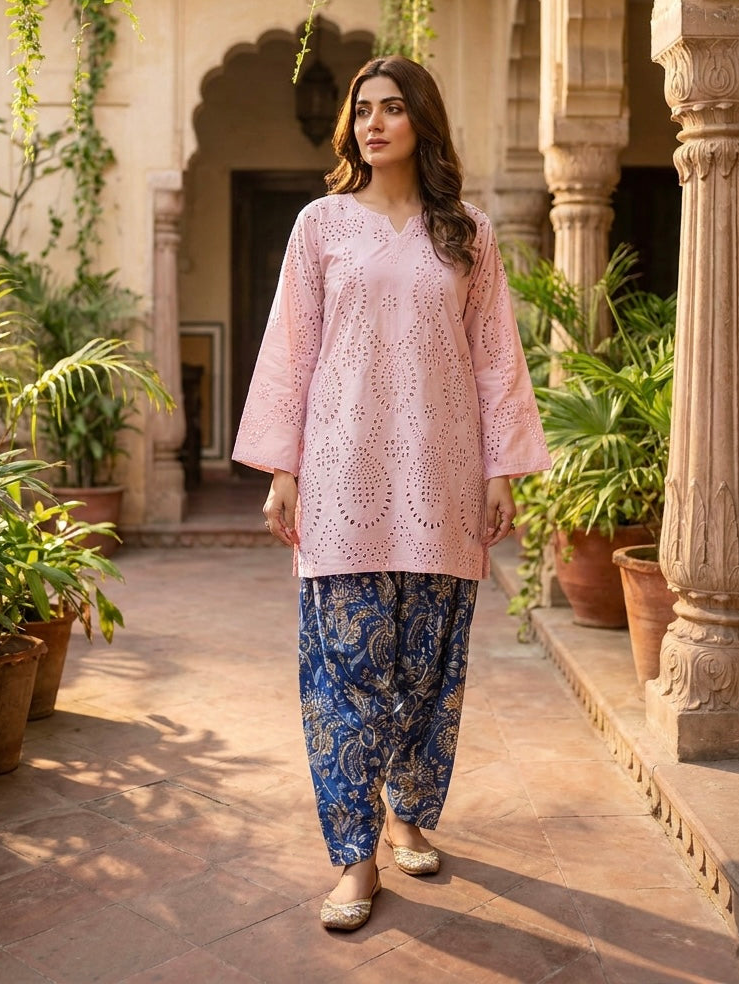 Pink chikankari set