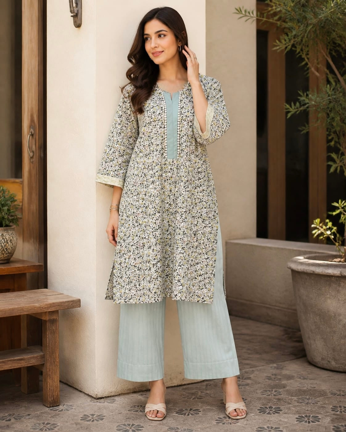 Printed chickankari set