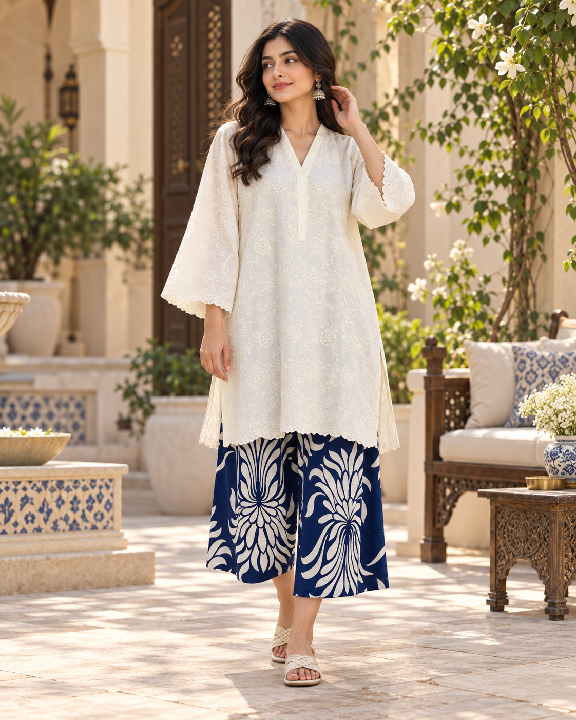 Cream Chickenkari set