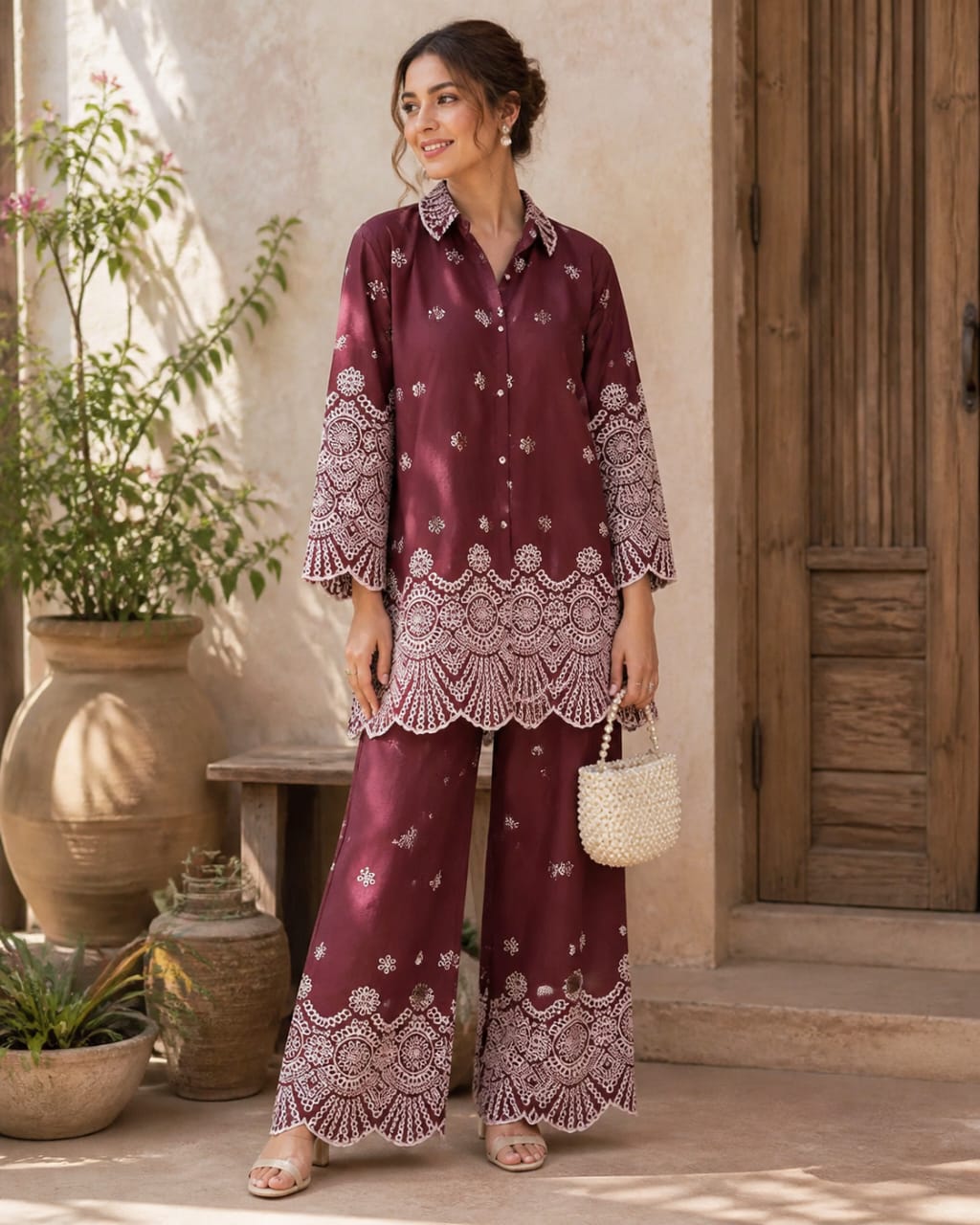 Wine schiffli Coord