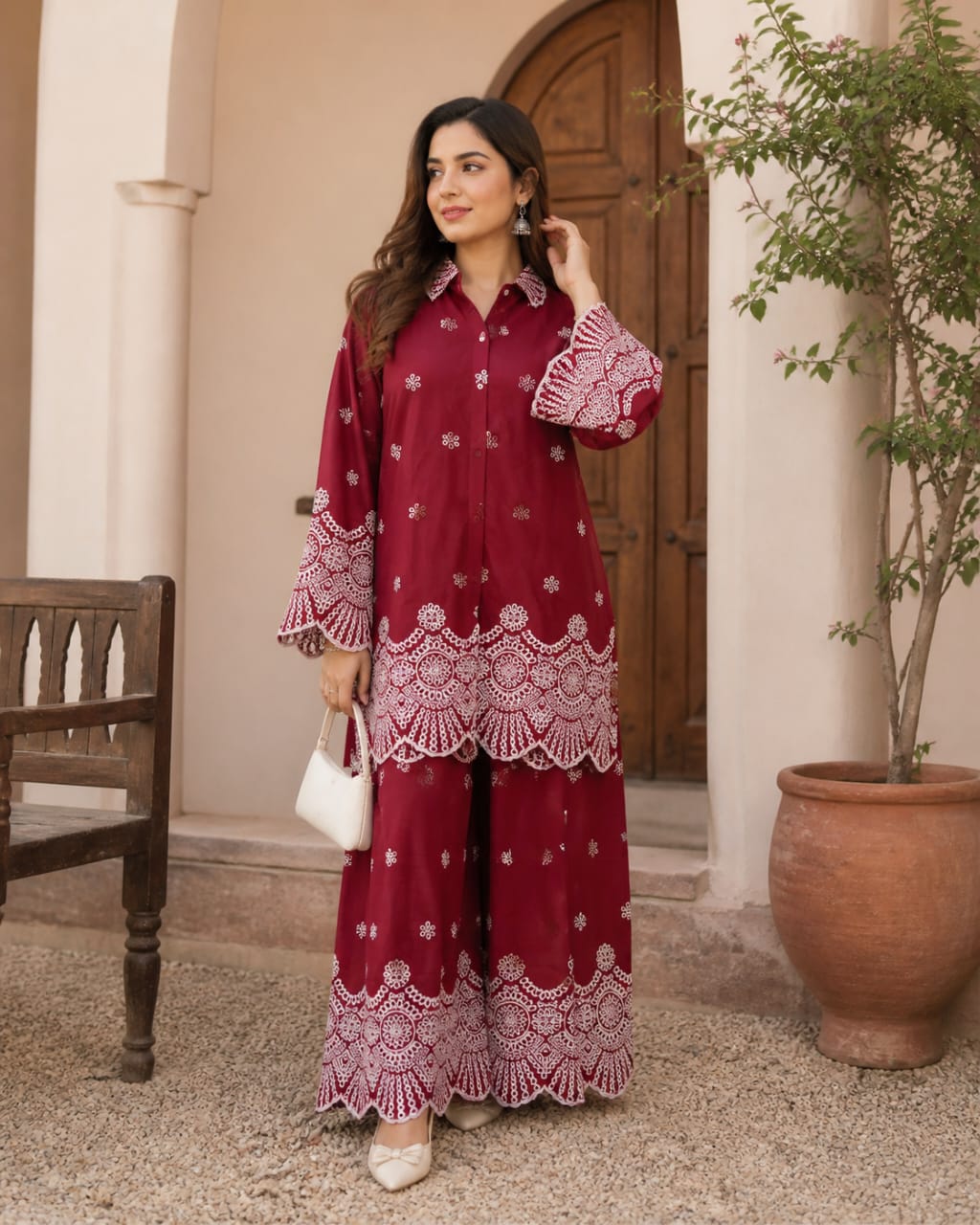 Raspberry schiffli Coord