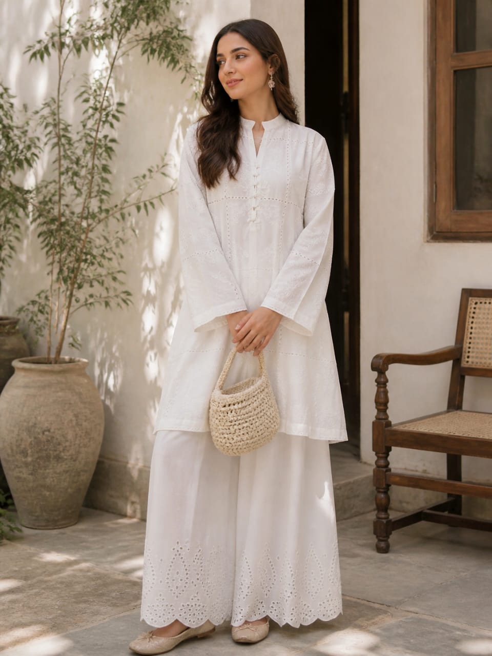 White chickenkari outfit