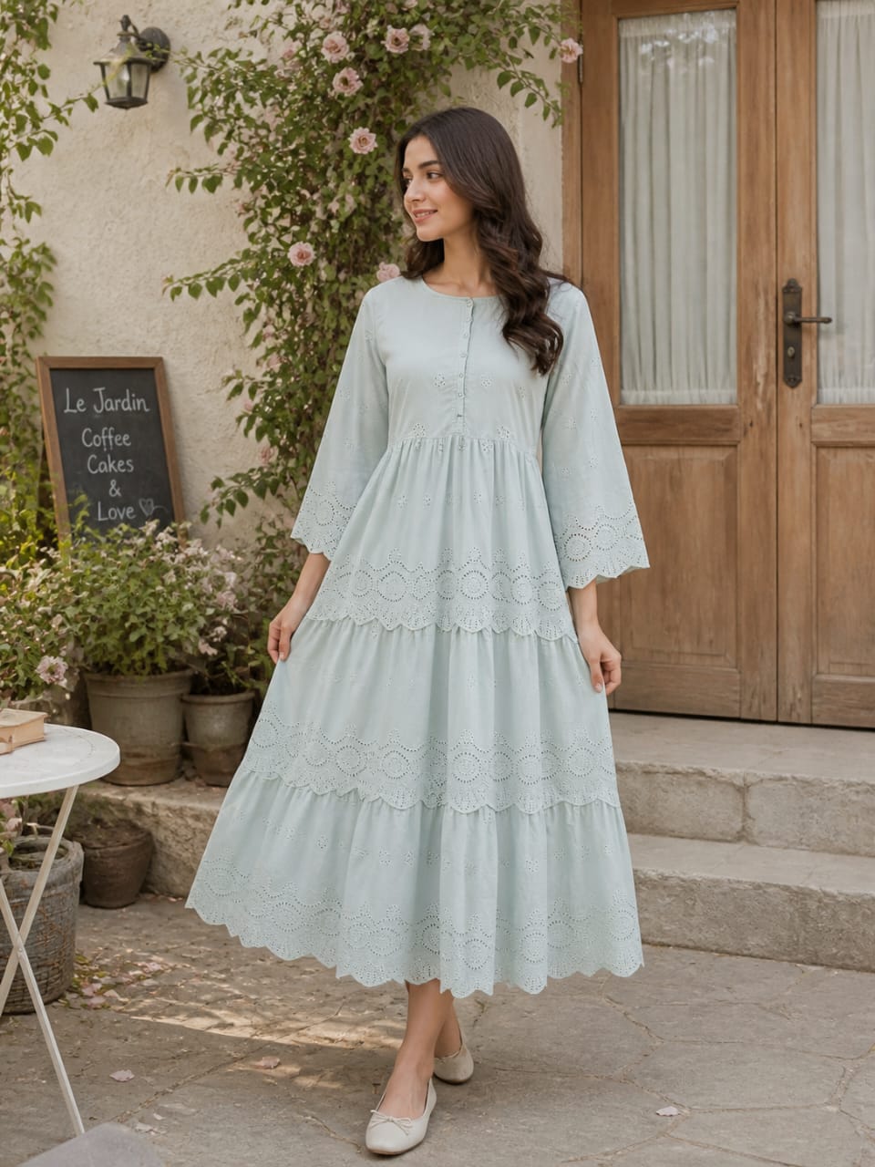 Skyblue chickenkari frock