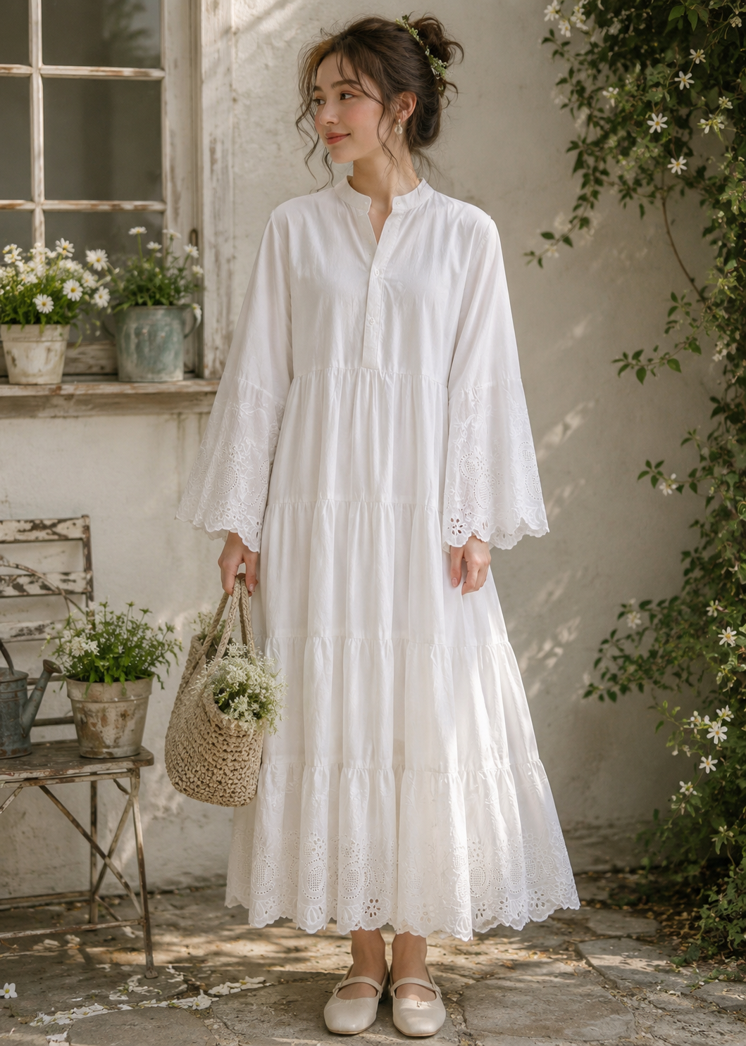 Cream chikankari flare dress