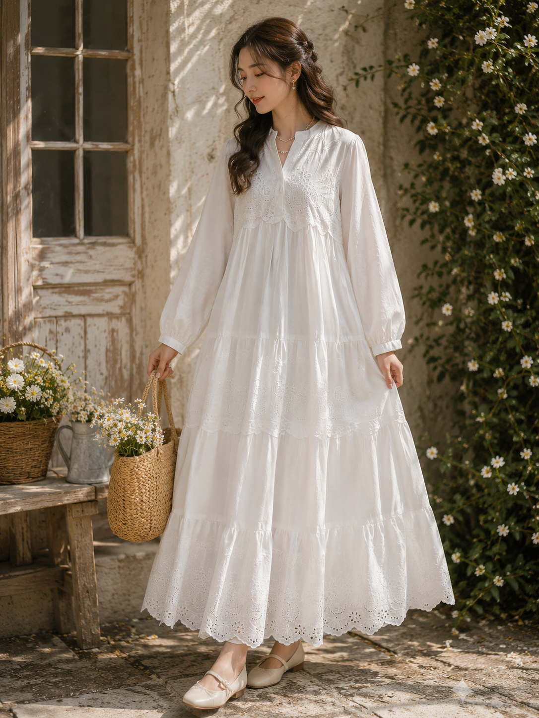 Dove chikankari Flare dress