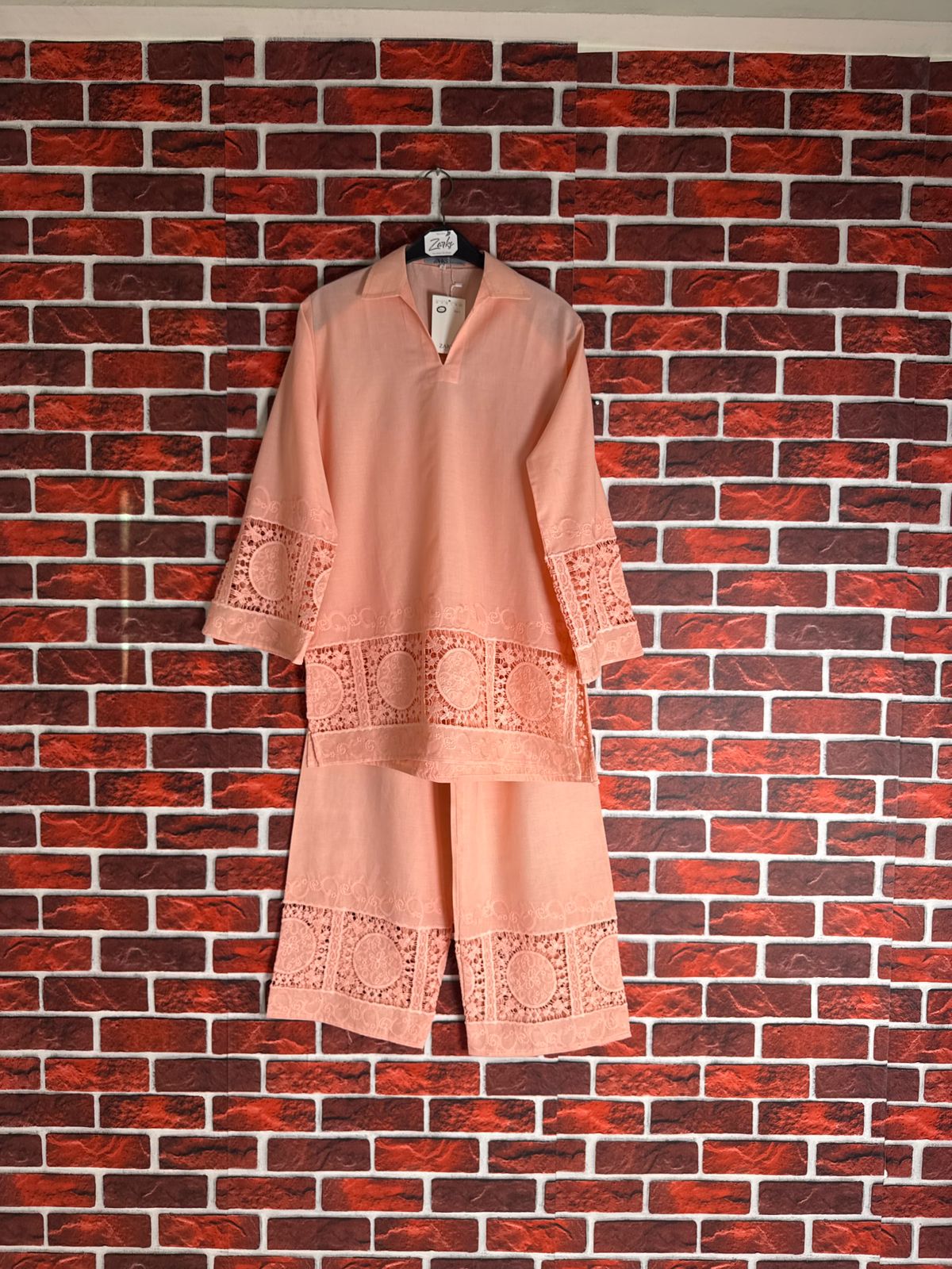Peach schiffli coord-II