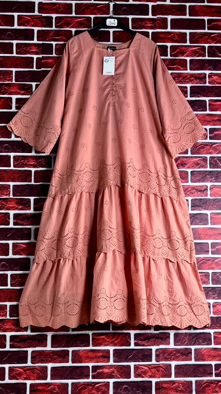 Peach chickenkari frock
