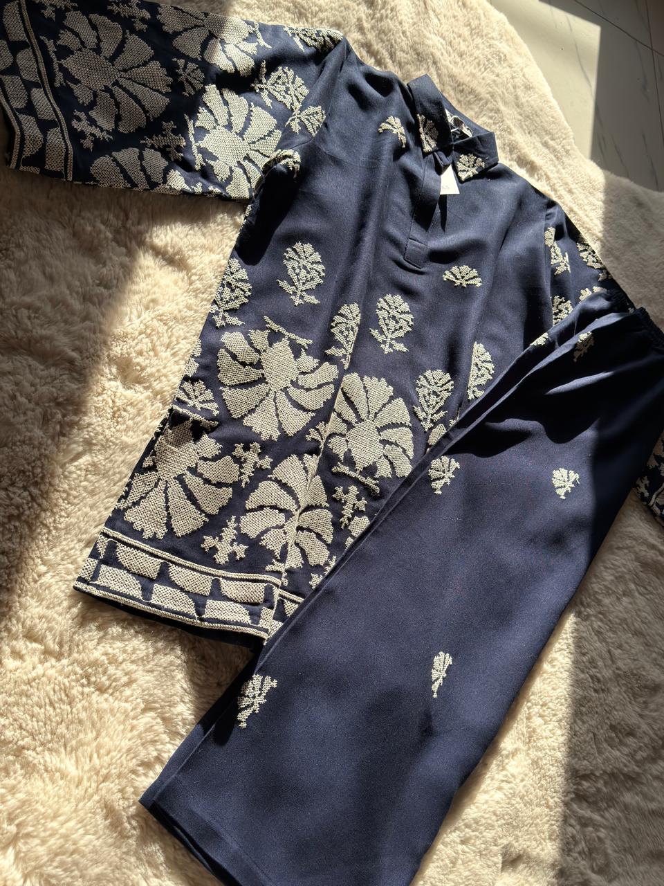 Navy embroidered coord
