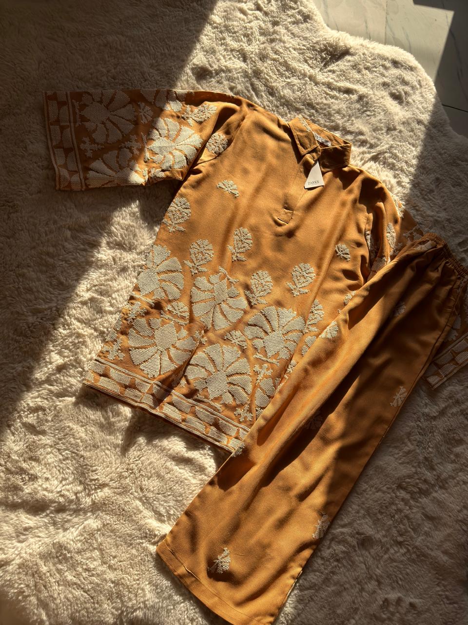 Camel embroidered coord