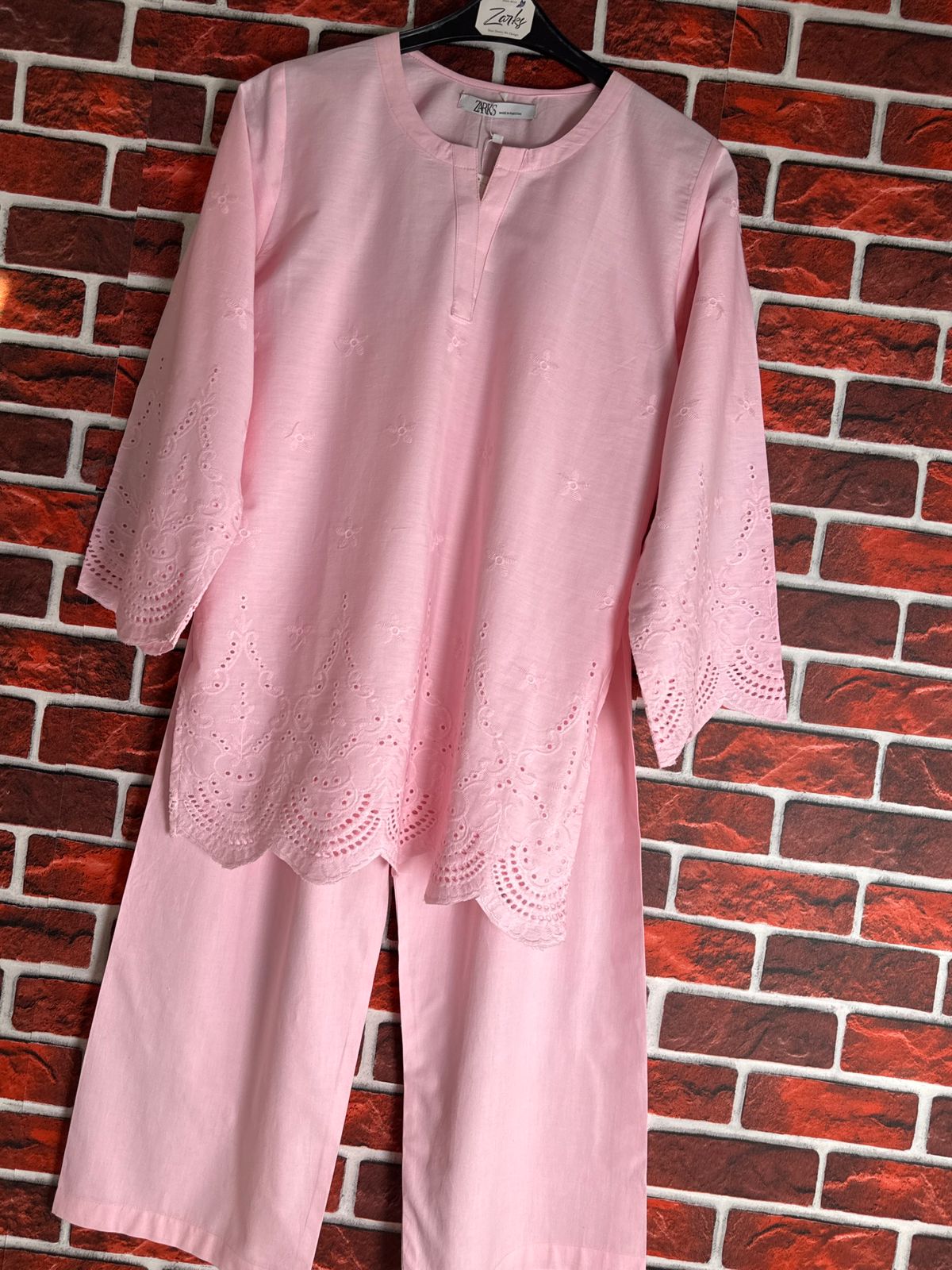 Powder pink schiffli coord