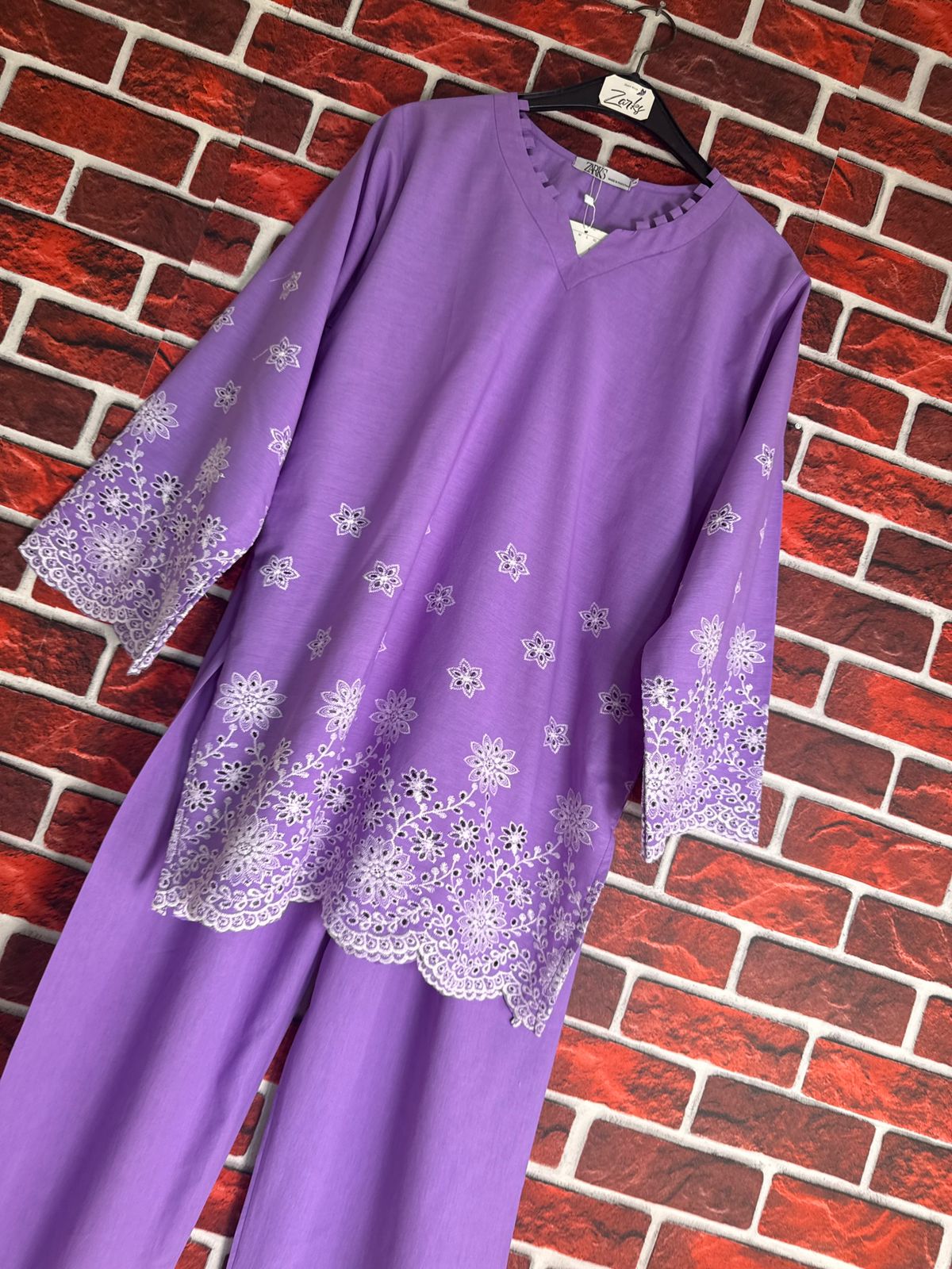 Lilac schiffli coord