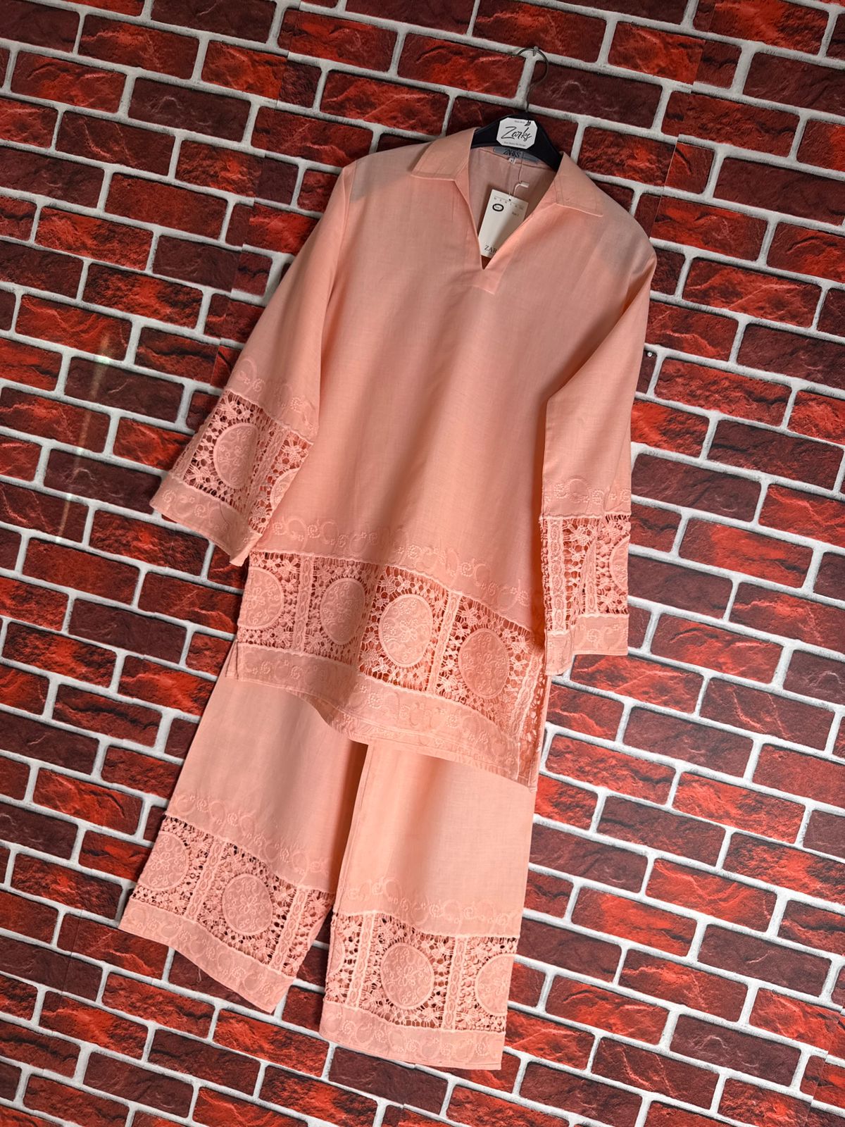 Peach schiffli coord-II