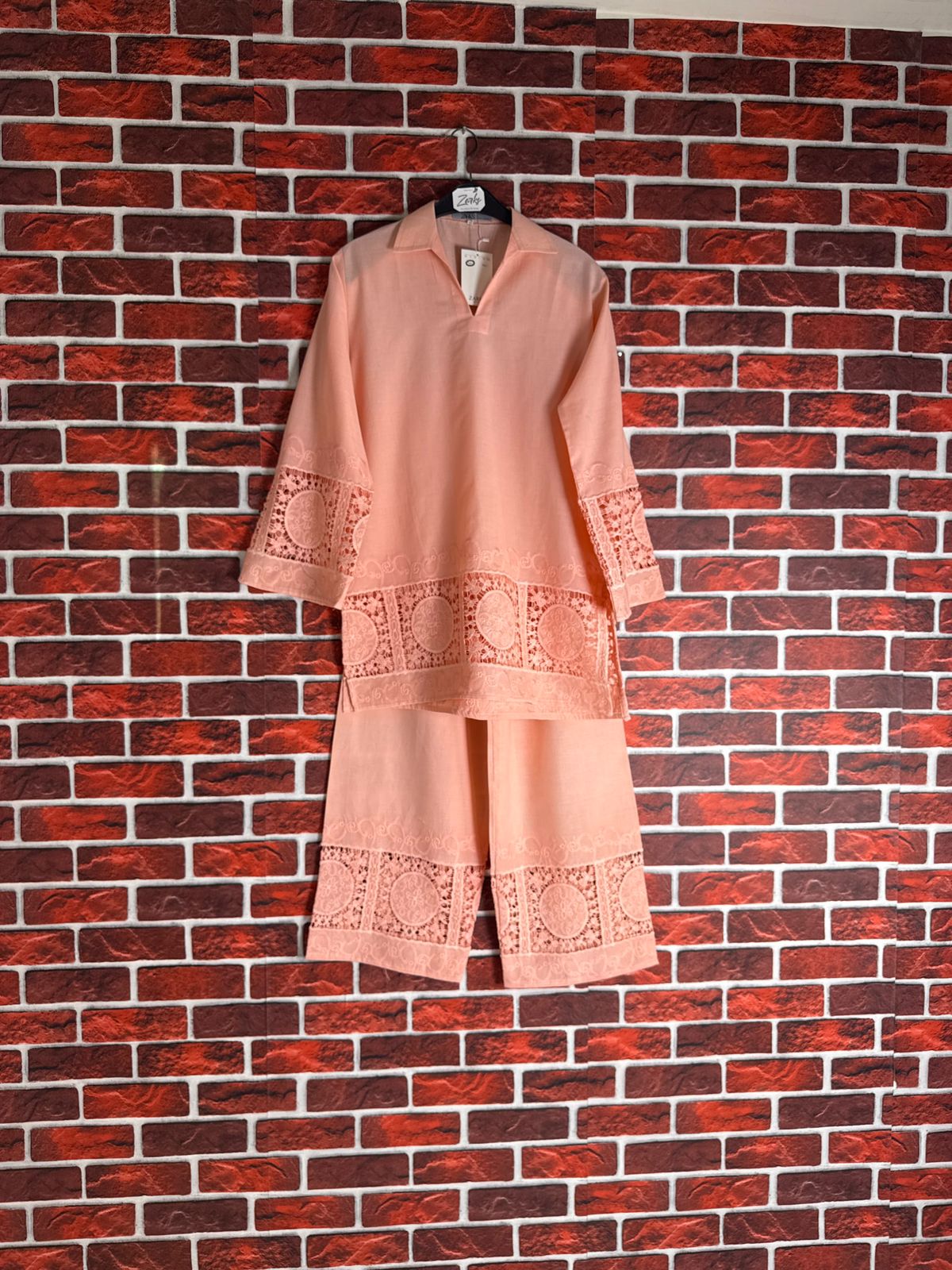 Peach schiffli coord-II